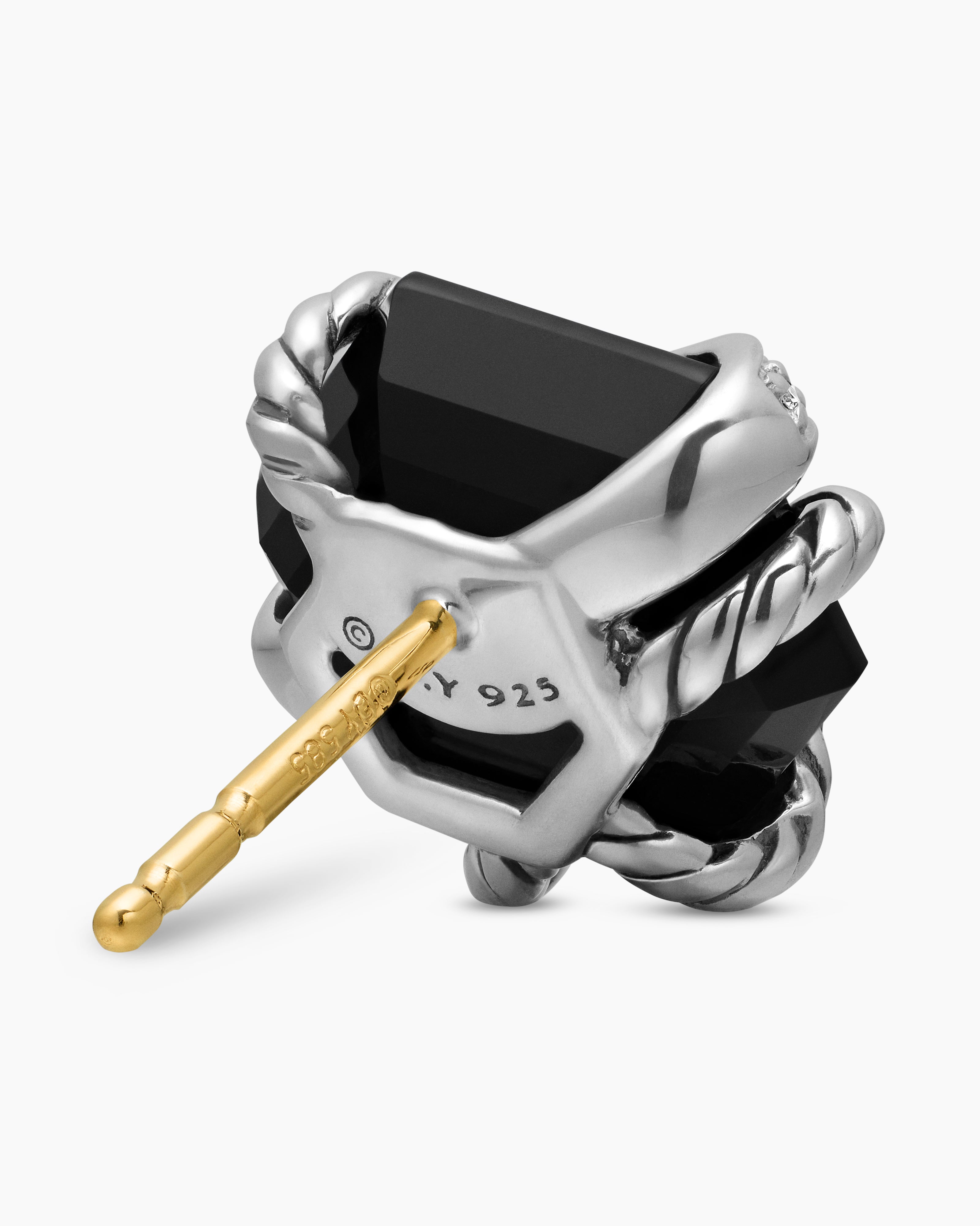 Cable Wrap Stud Earrings Sterling Silver with Black Onyx and Diamonds, 11mm