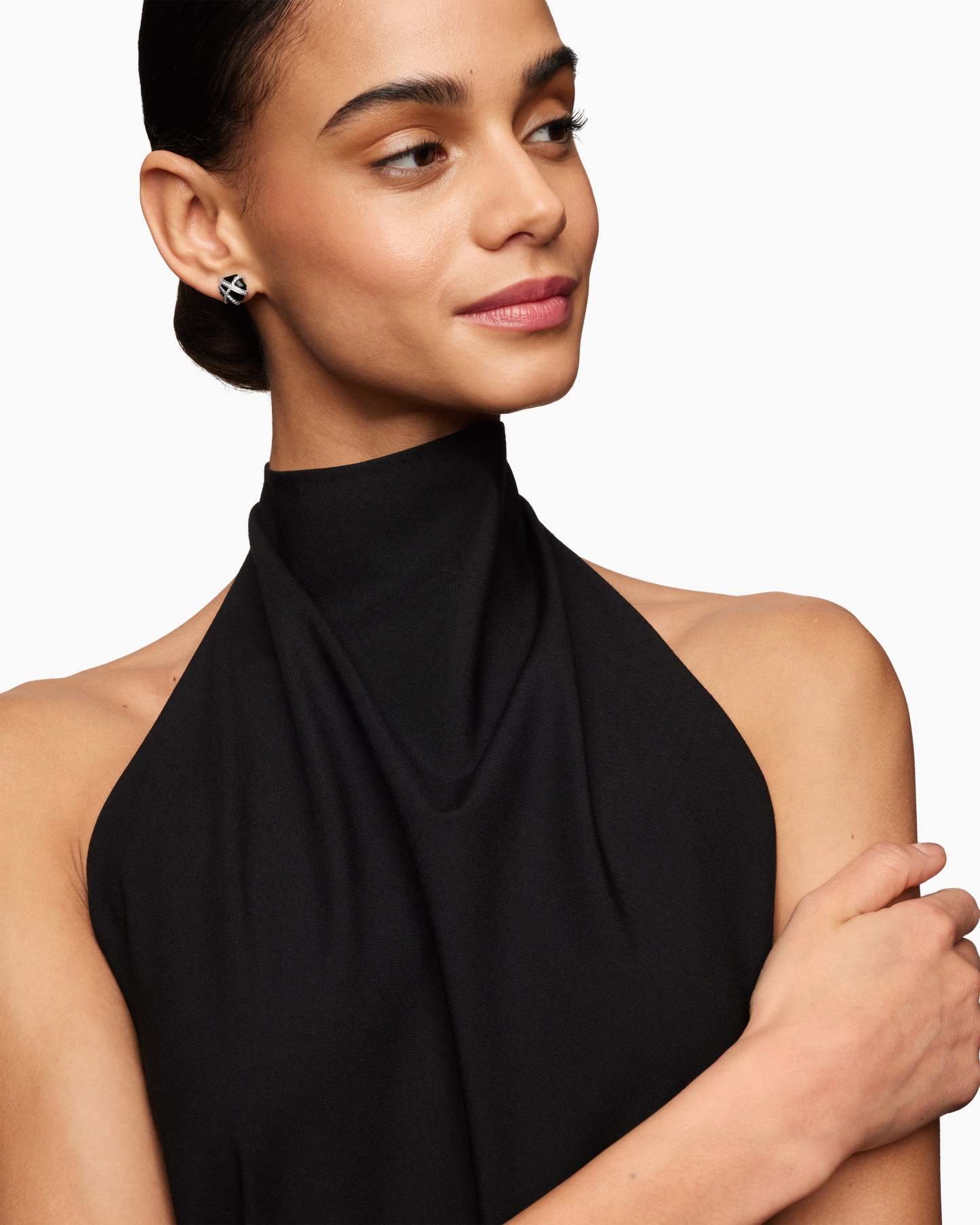 Cable Wrap Stud Earrings Sterling Silver with Black Onyx and Diamonds, 11mm