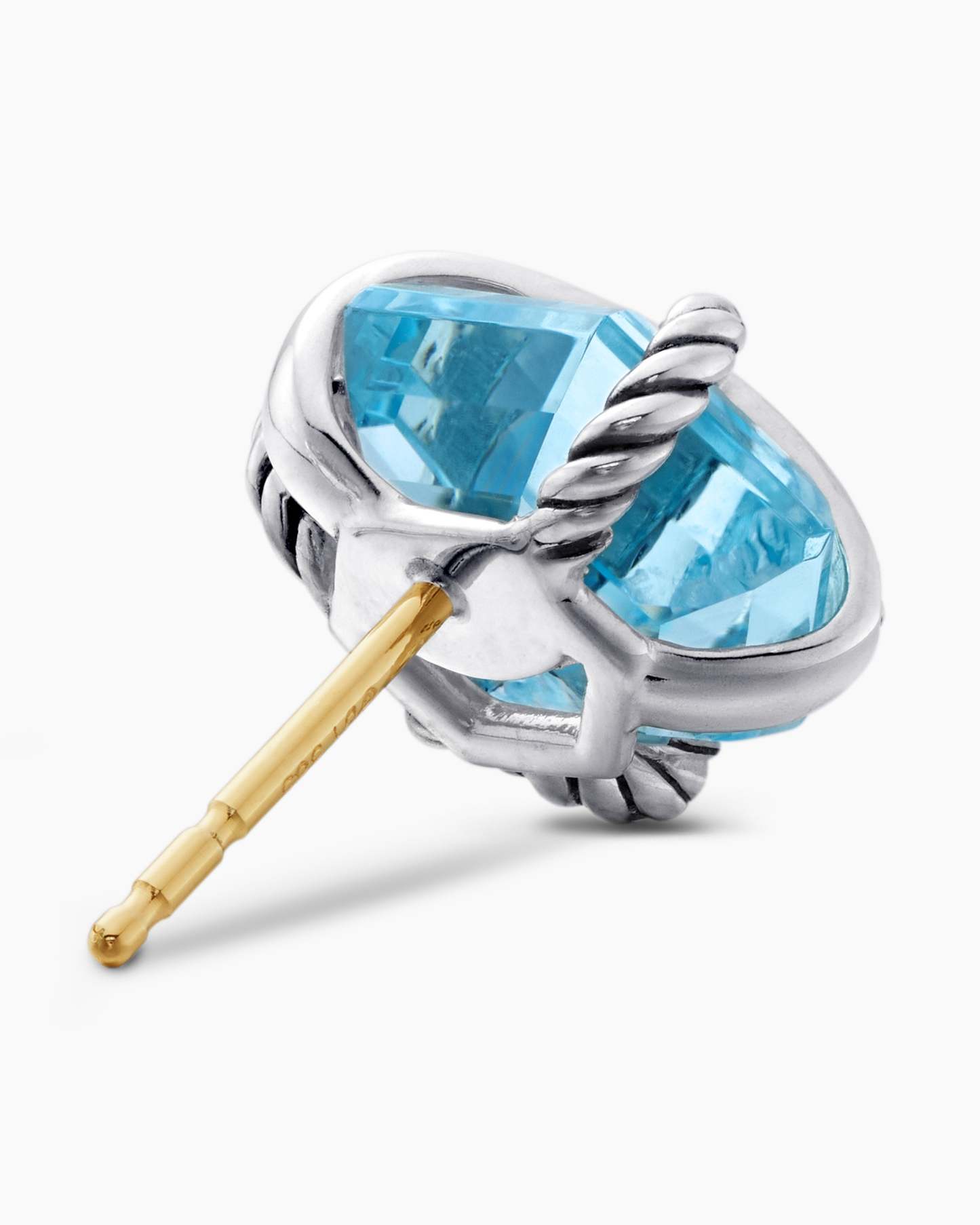 Cable Wrap Stud Earrings Sterling Silver with Blue Topaz and Diamonds, 11mm