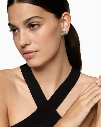 Cable Wrap Stud Earrings Sterling Silver with Blue Topaz and Diamonds, 11mm