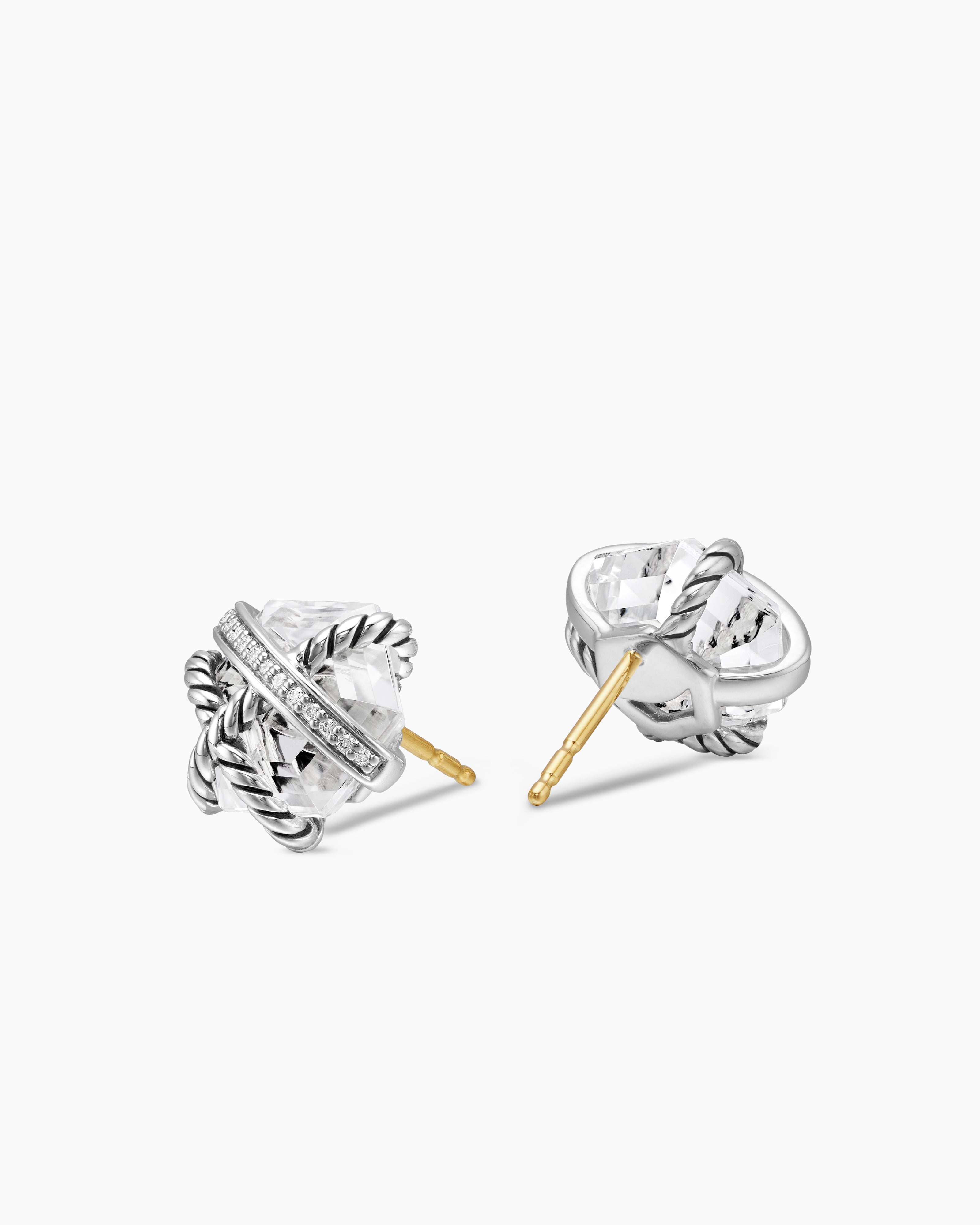 Cable Wrap Stud Earrings Sterling Silver with Crystal and Diamonds, 11mm