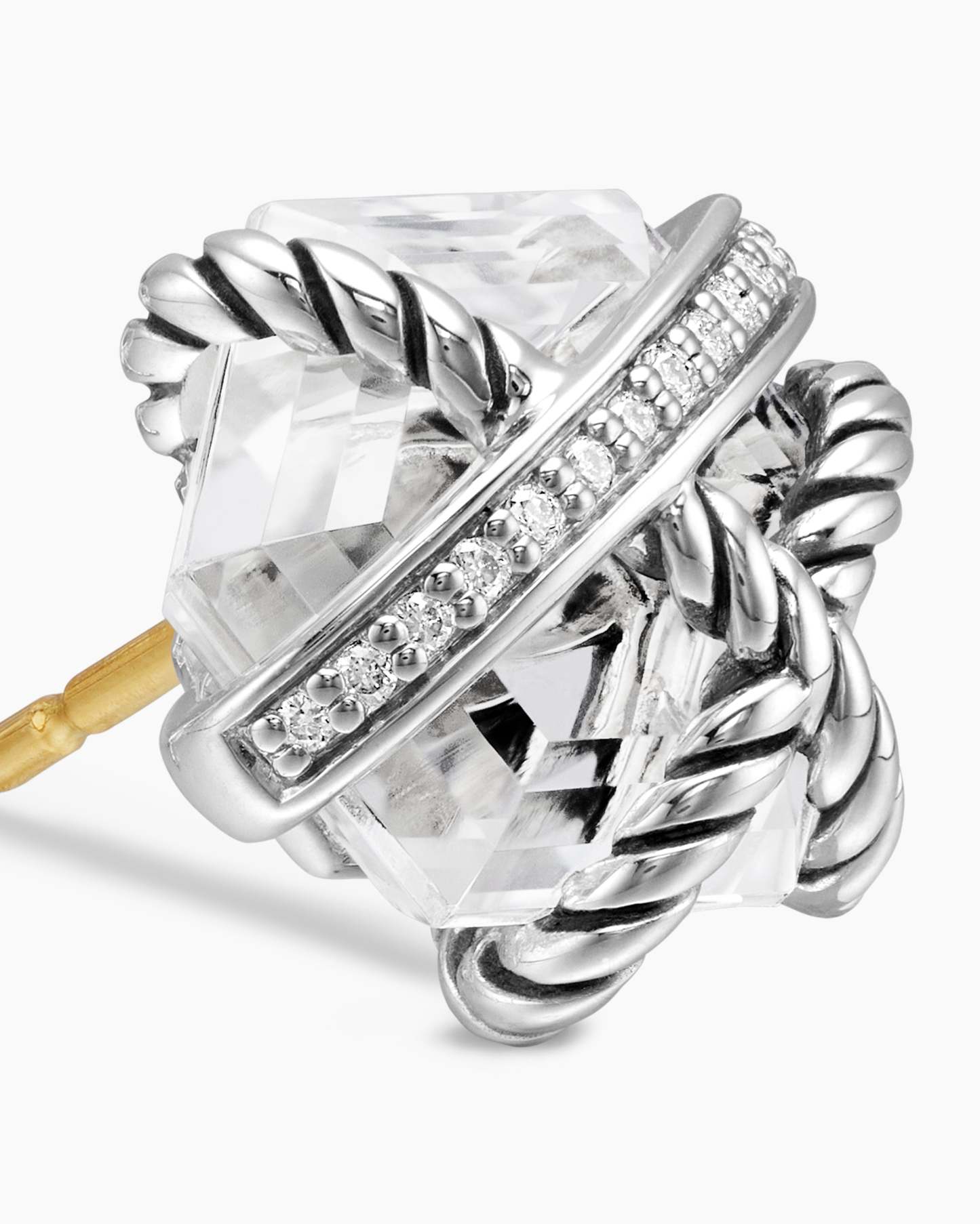 Cable Wrap Stud Earrings Sterling Silver with Crystal and Diamonds, 11mm