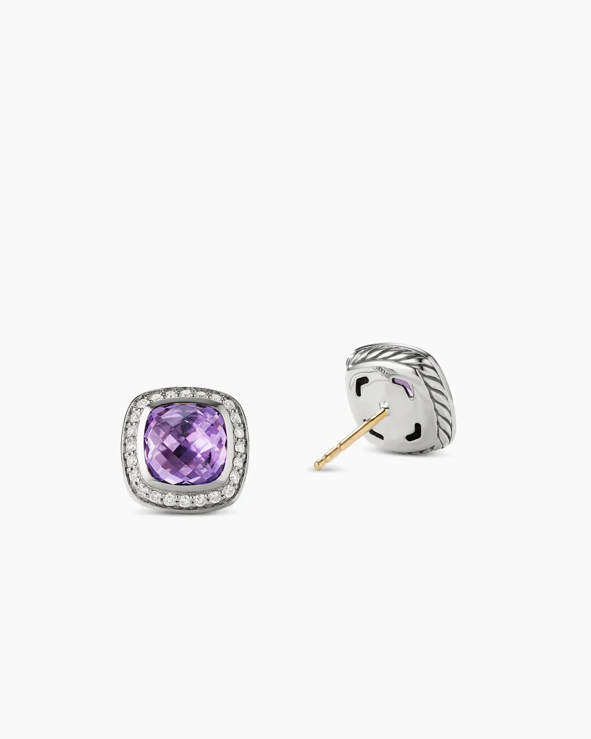 Albion庐 Stud Earrings Sterling Silver with Amethyst and Diamonds, 7mm