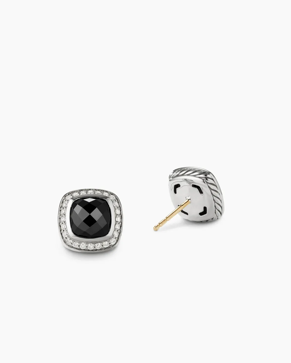 Albion庐 Stud Earrings Sterling Silver with Black Onyx and Diamonds, 7mm