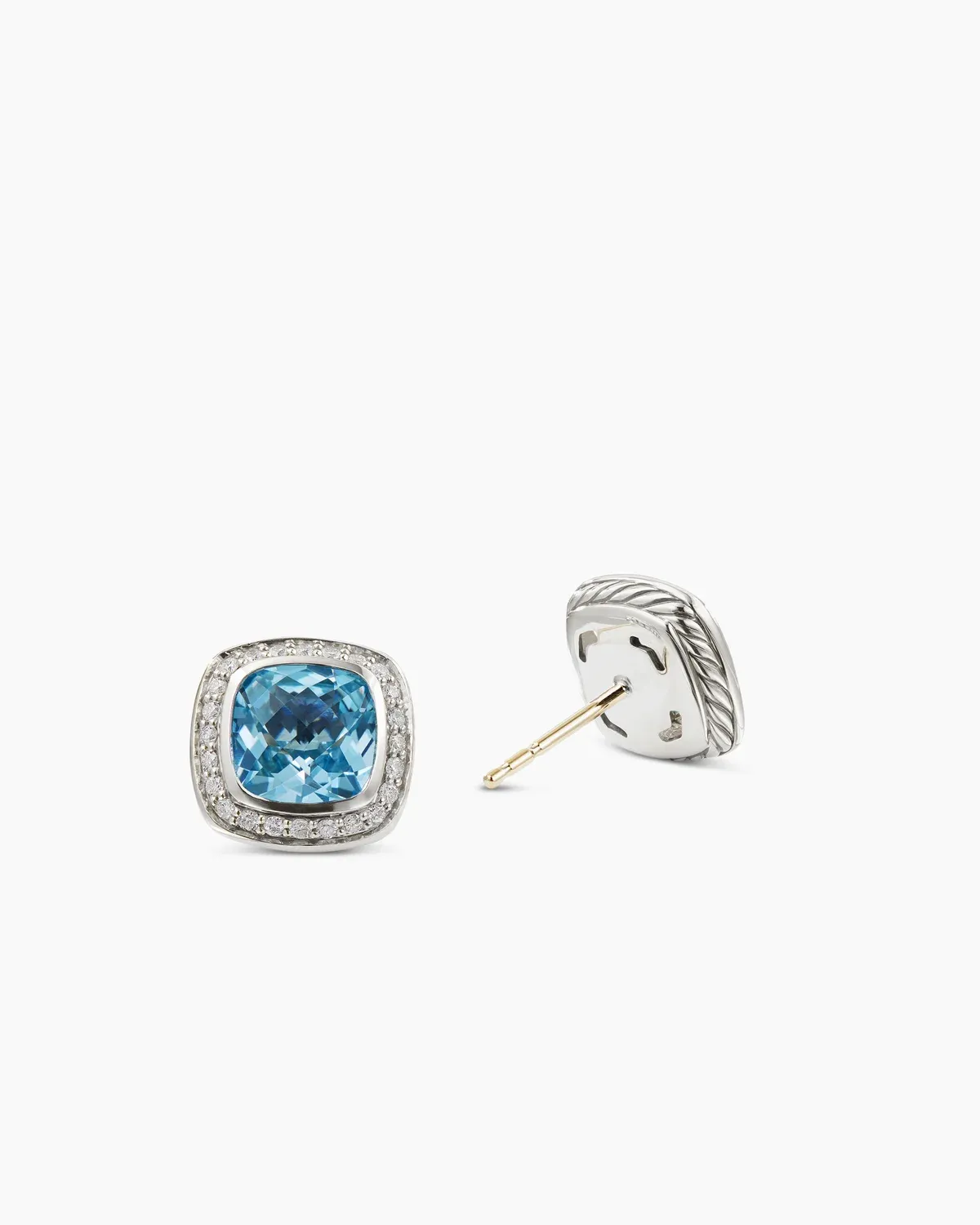 Albion庐 Stud Earrings Sterling Silver with Blue Topaz and Diamonds, 7mm