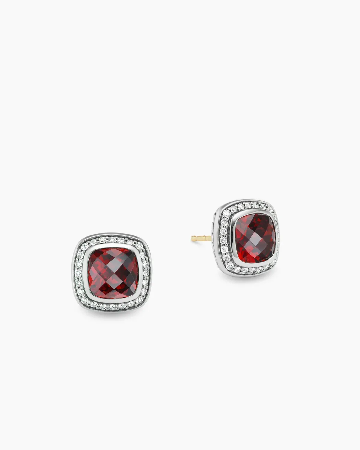 Albion庐 Stud Earrings Sterling Silver with Garnet and Diamonds, 7mm