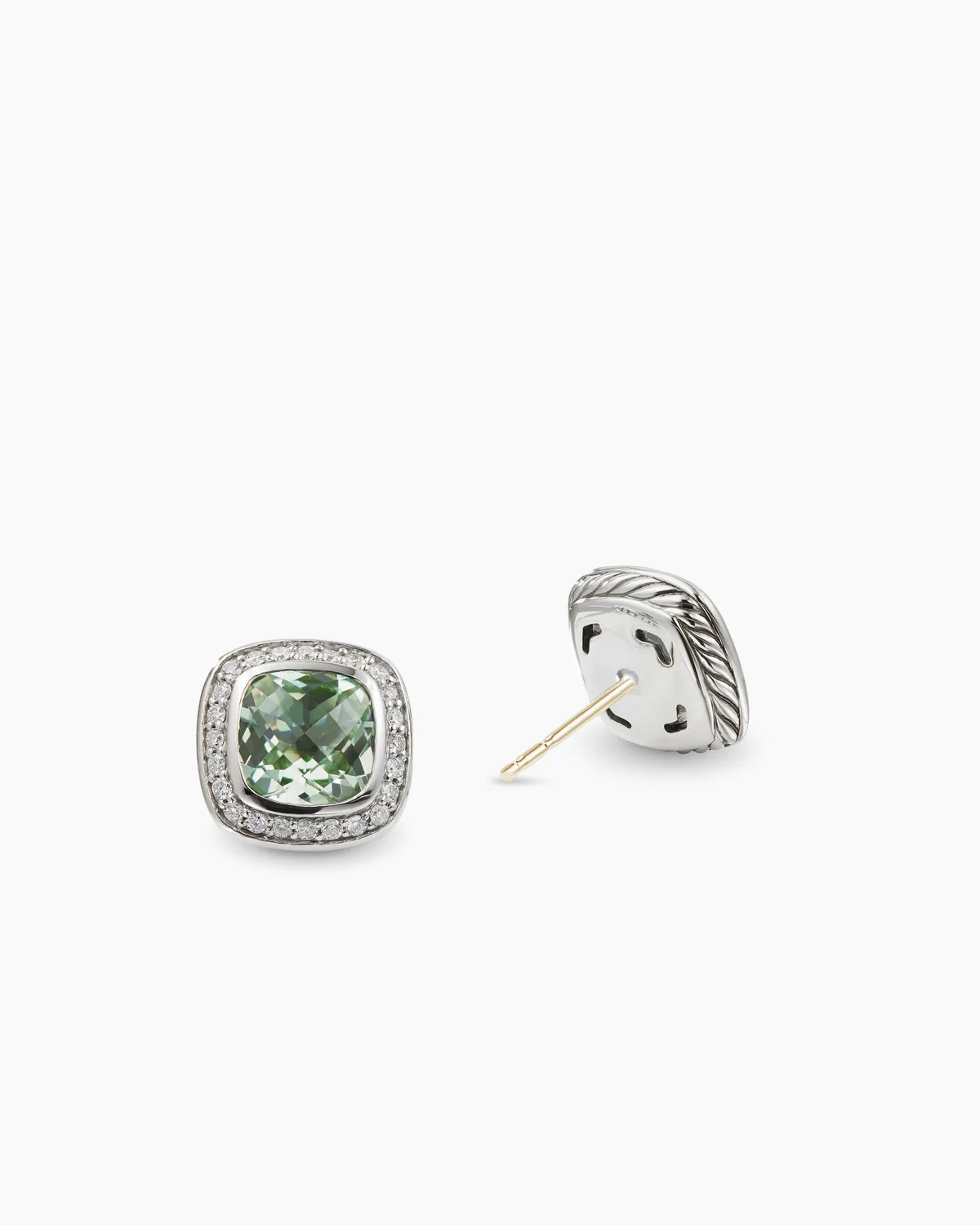 Albion庐 Stud Earrings Sterling Silver with Prasiolite and Diamonds, 7mm