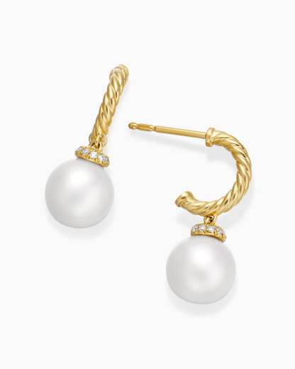 Solari Drop Earrings 18K Yellow Gold with Pearls and Diamonds, 22mm