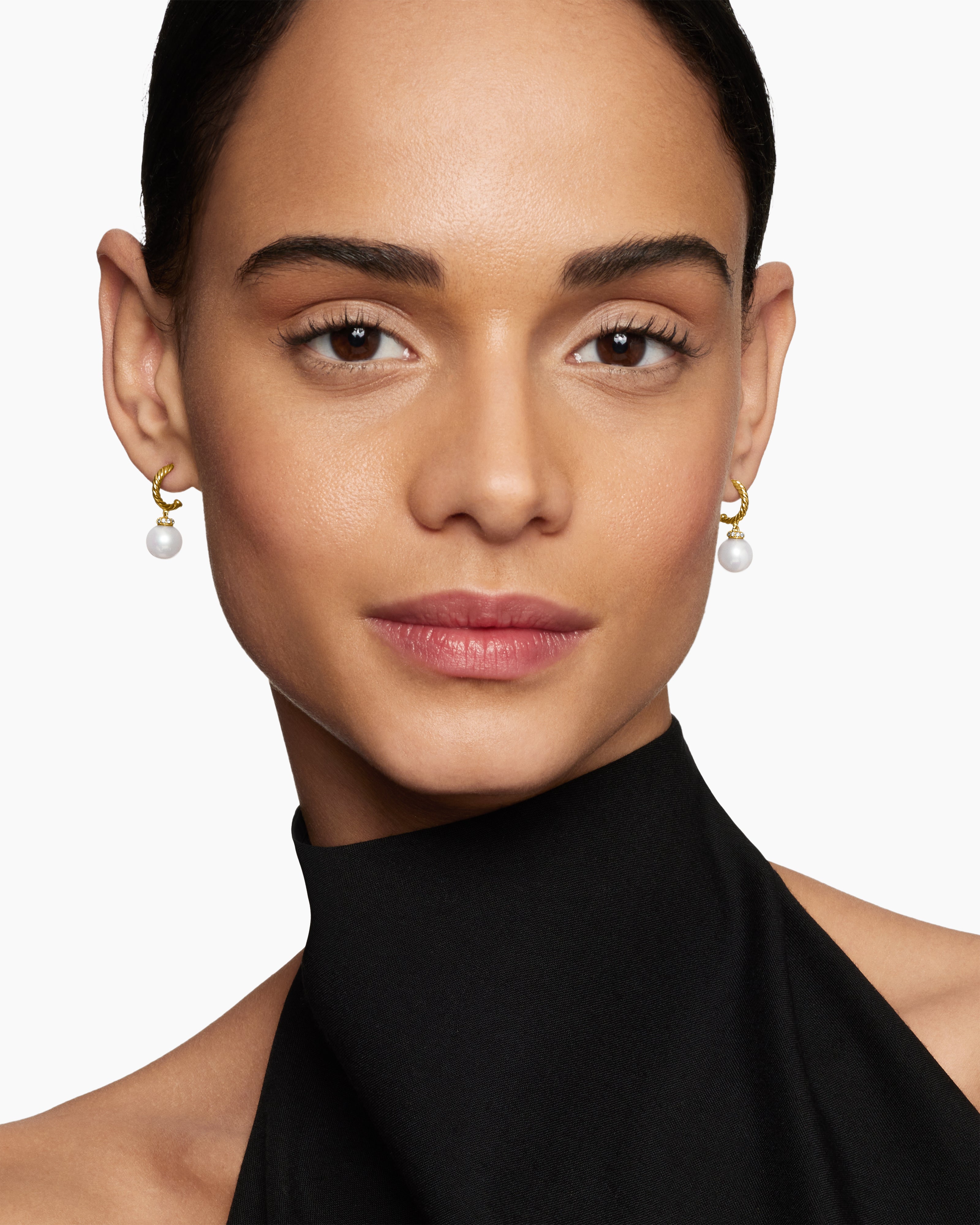 Solari Drop Earrings 18K Yellow Gold with Pearls and Diamonds, 22mm