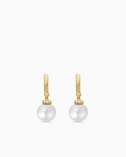 Solari Drop Earrings 18K Yellow Gold with Pearls and Diamonds, 22mm