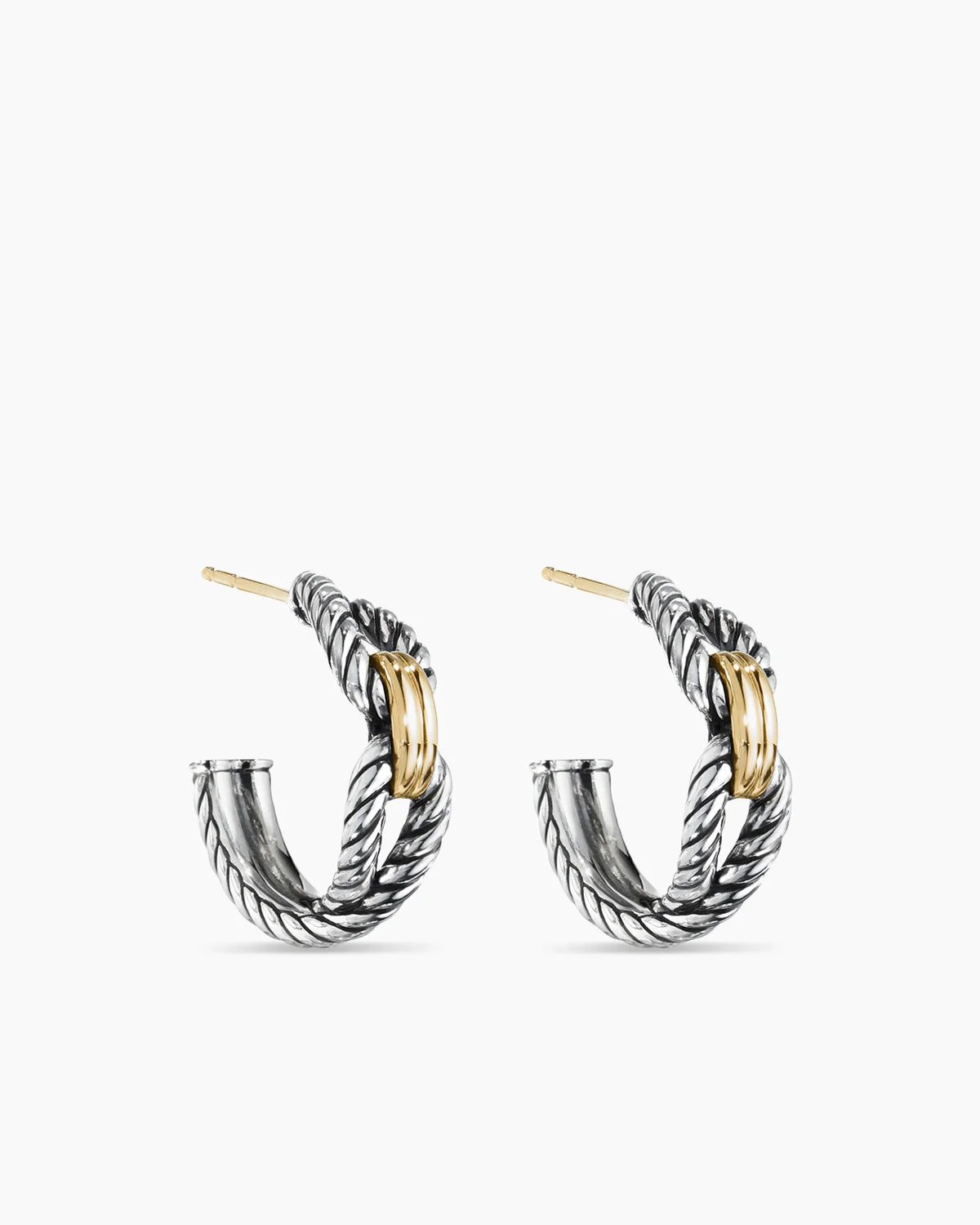 Cable Loop Hoop Earrings Sterling Silver with 18K Yellow Gold, 22mm