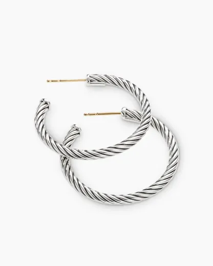 Cable Hoop Earrings Sterling Silver, 1in