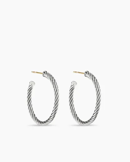 Cable Hoop Earrings Sterling Silver, 1in