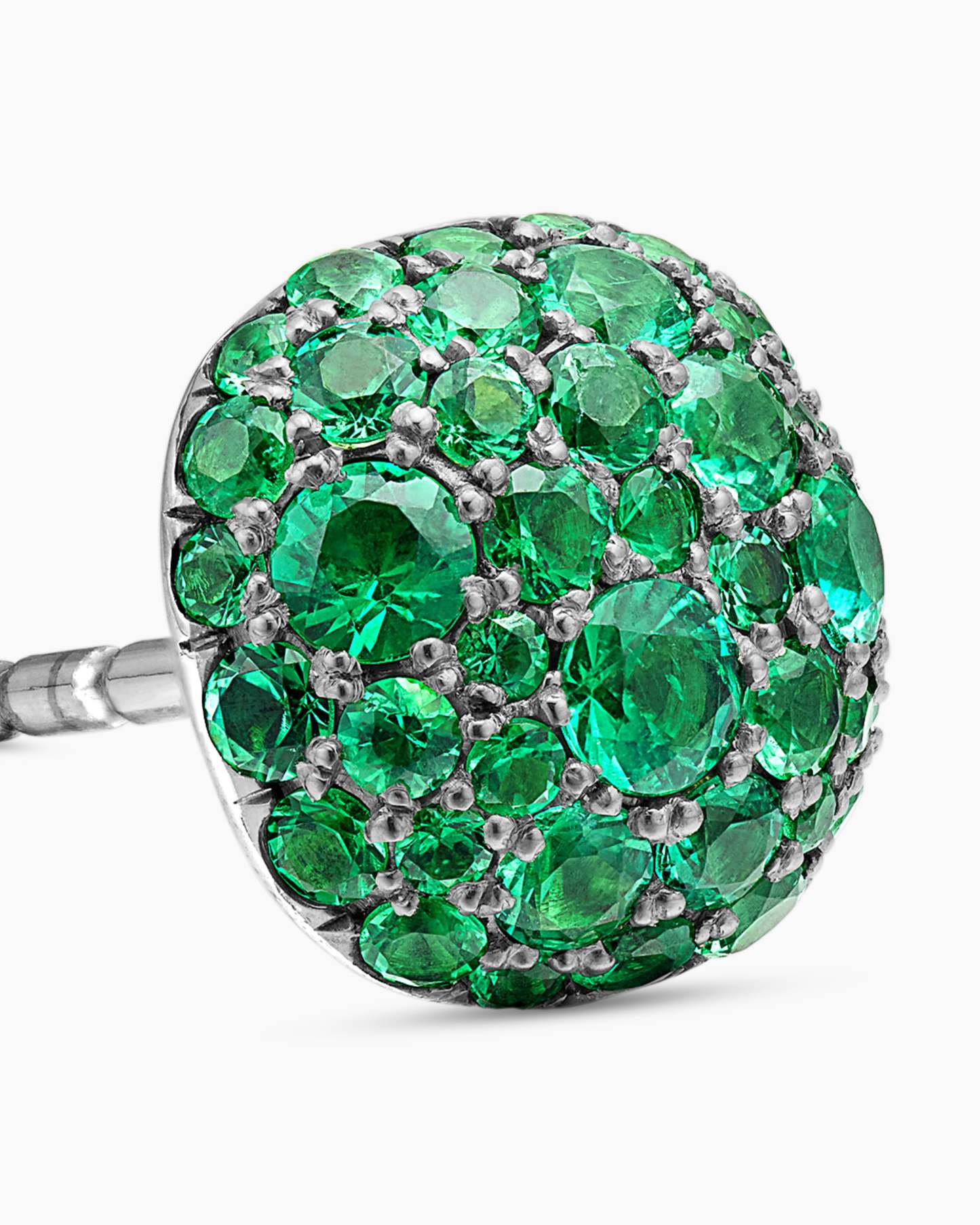 Cushion Stud Earrings 18K White Gold with Pavé Emeralds, 8mm