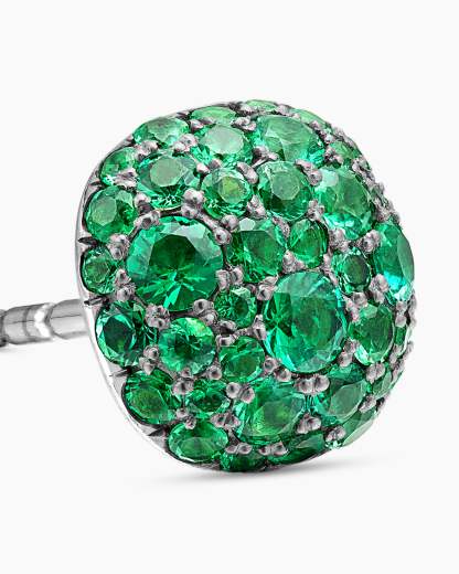 Cushion Stud Earrings 18K White Gold with Pavé Emeralds, 8mm