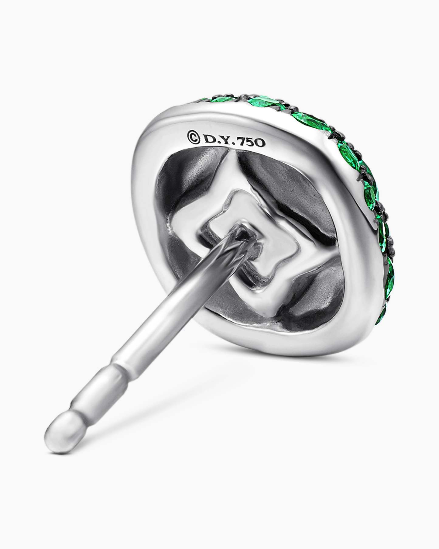 Cushion Stud Earrings 18K White Gold with Pavé Emeralds, 8mm