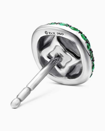 Cushion Stud Earrings 18K White Gold with Pavé Emeralds, 8mm