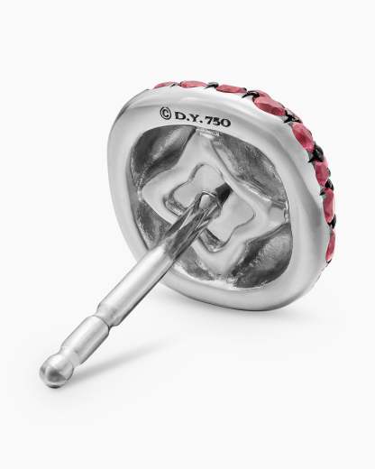 Cushion Stud Earrings 18K White Gold with Pavé Red Rubies, 8mm