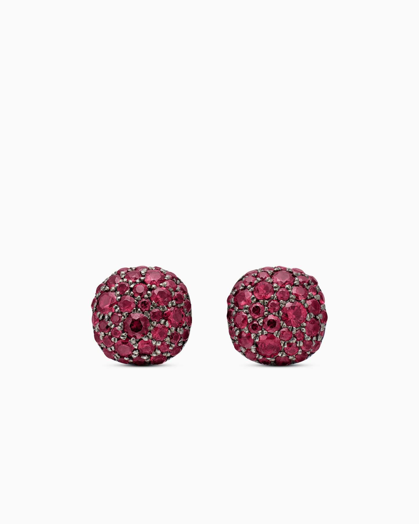 Cushion Stud Earrings 18K White Gold with Pavé Red Rubies, 8mm