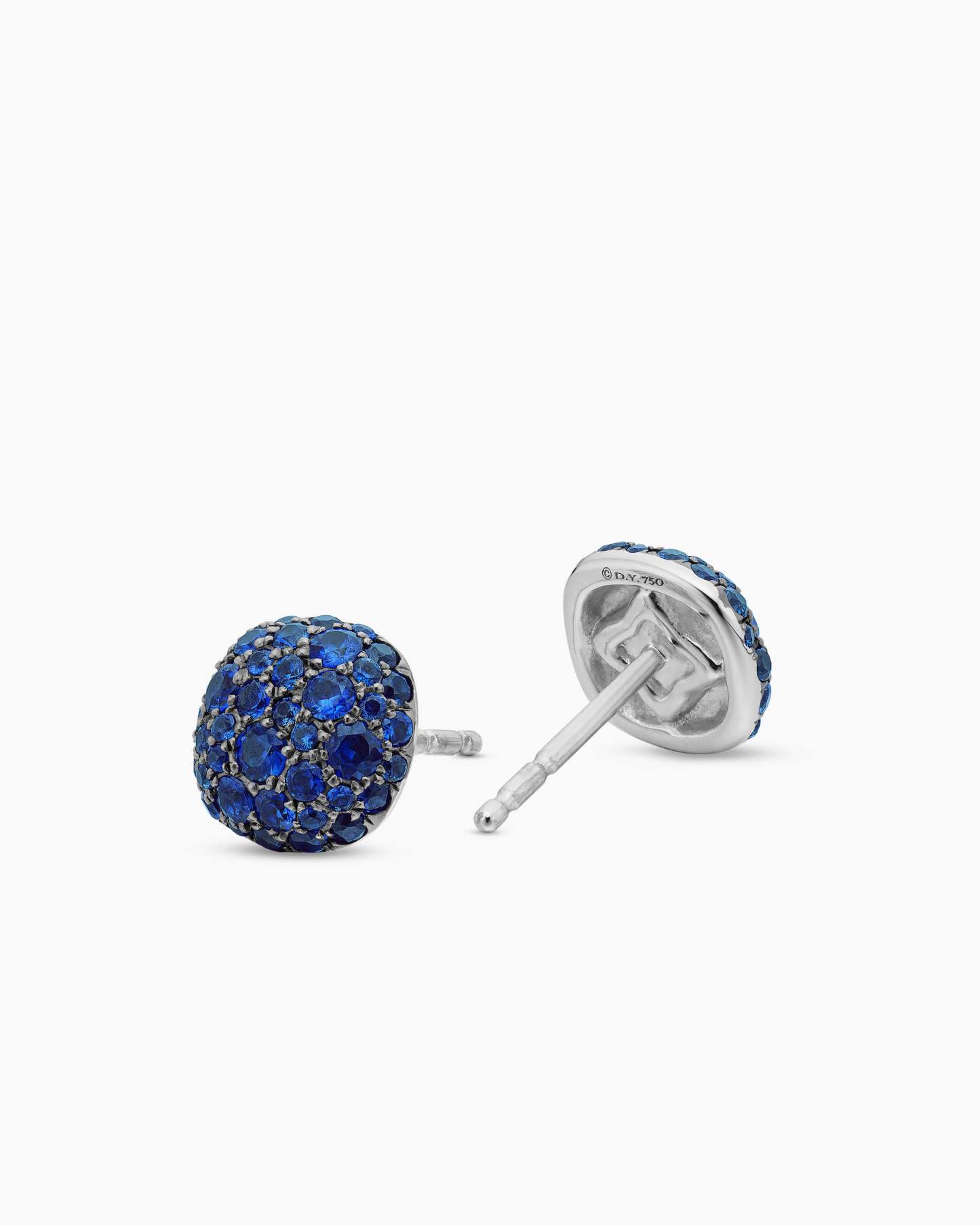 Cushion Stud Earrings 18K White Gold with Pavé Sapphires, 8mm