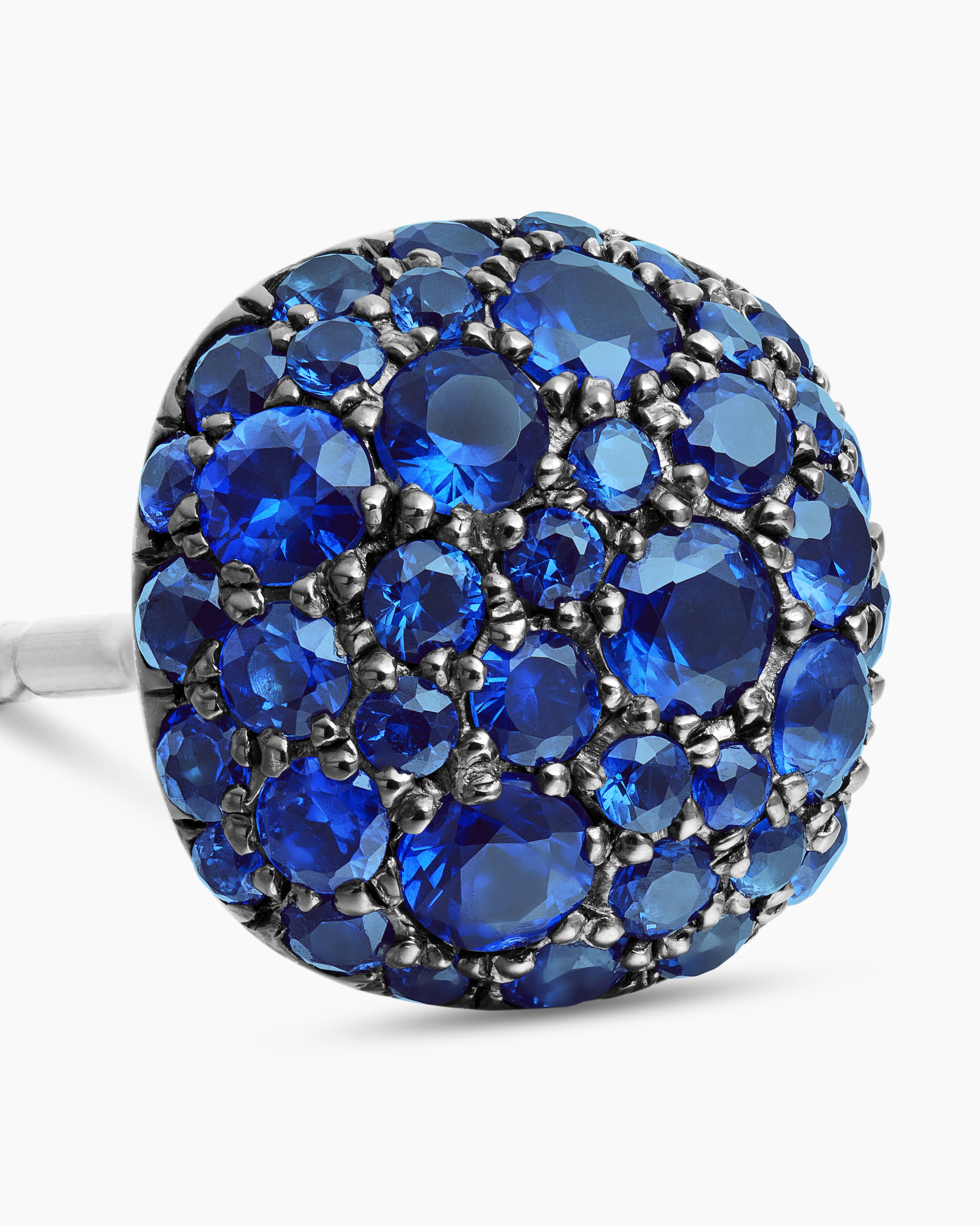 Cushion Stud Earrings 18K White Gold with Pavé Sapphires, 8mm