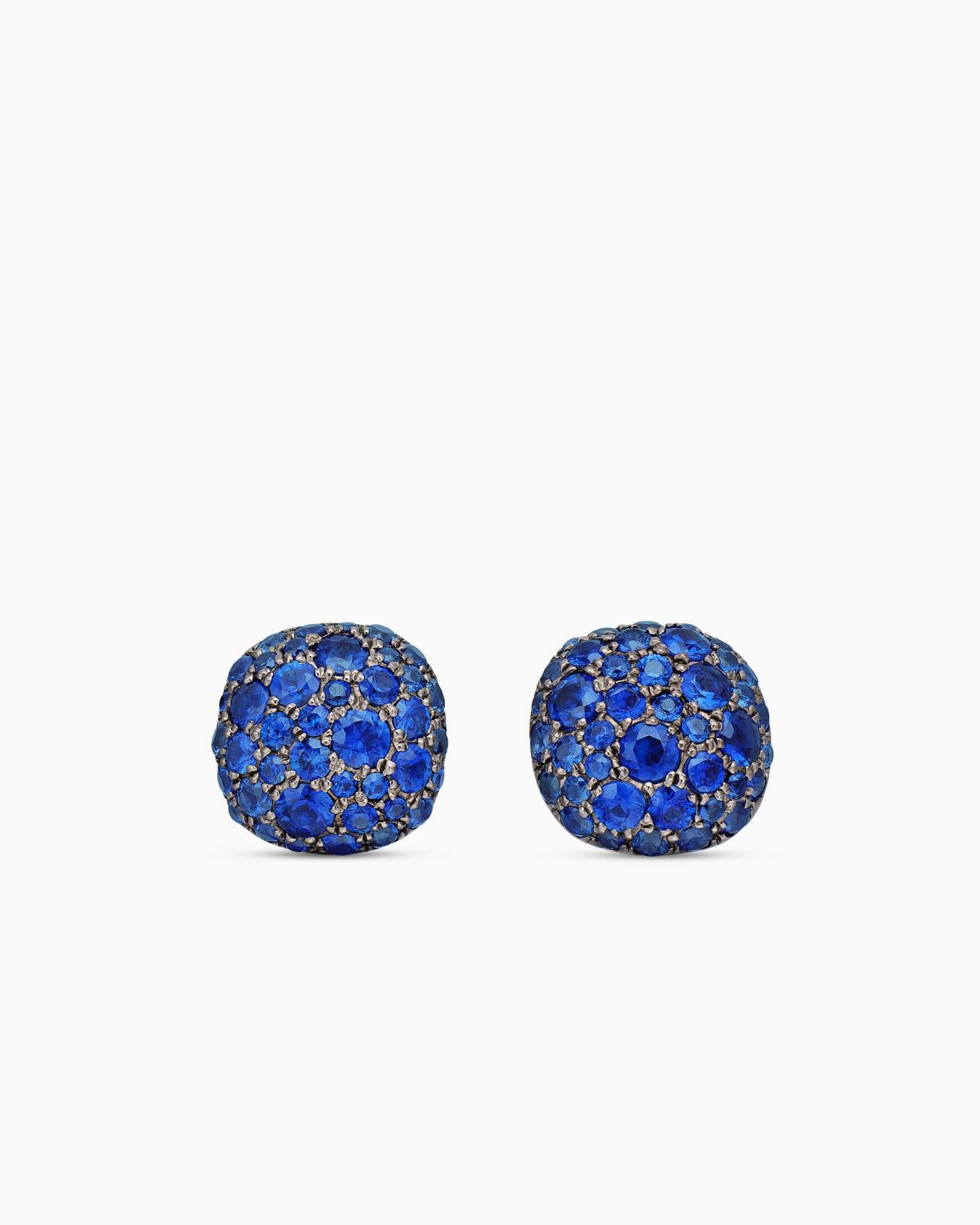 Cushion Stud Earrings 18K White Gold with Pavé Sapphires, 8mm