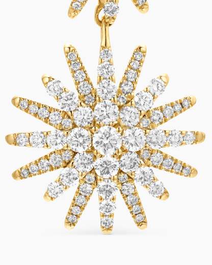 Starburst Triple Drop Earrings 18K Yellow Gold with Diamonds, 51mm