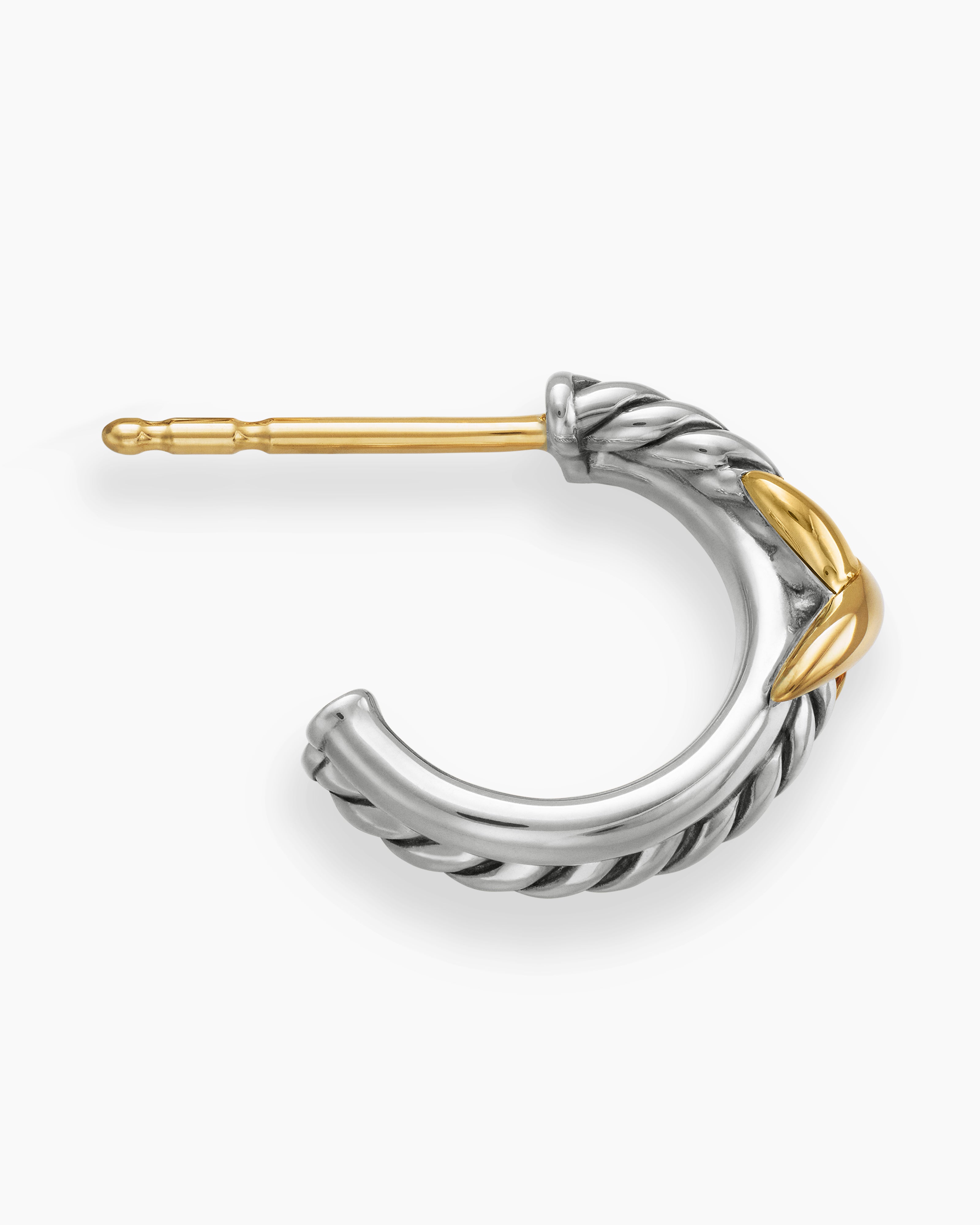 Petite X Hoop Earrings Sterling Silver with 18K Yellow Gold, 12.6mm