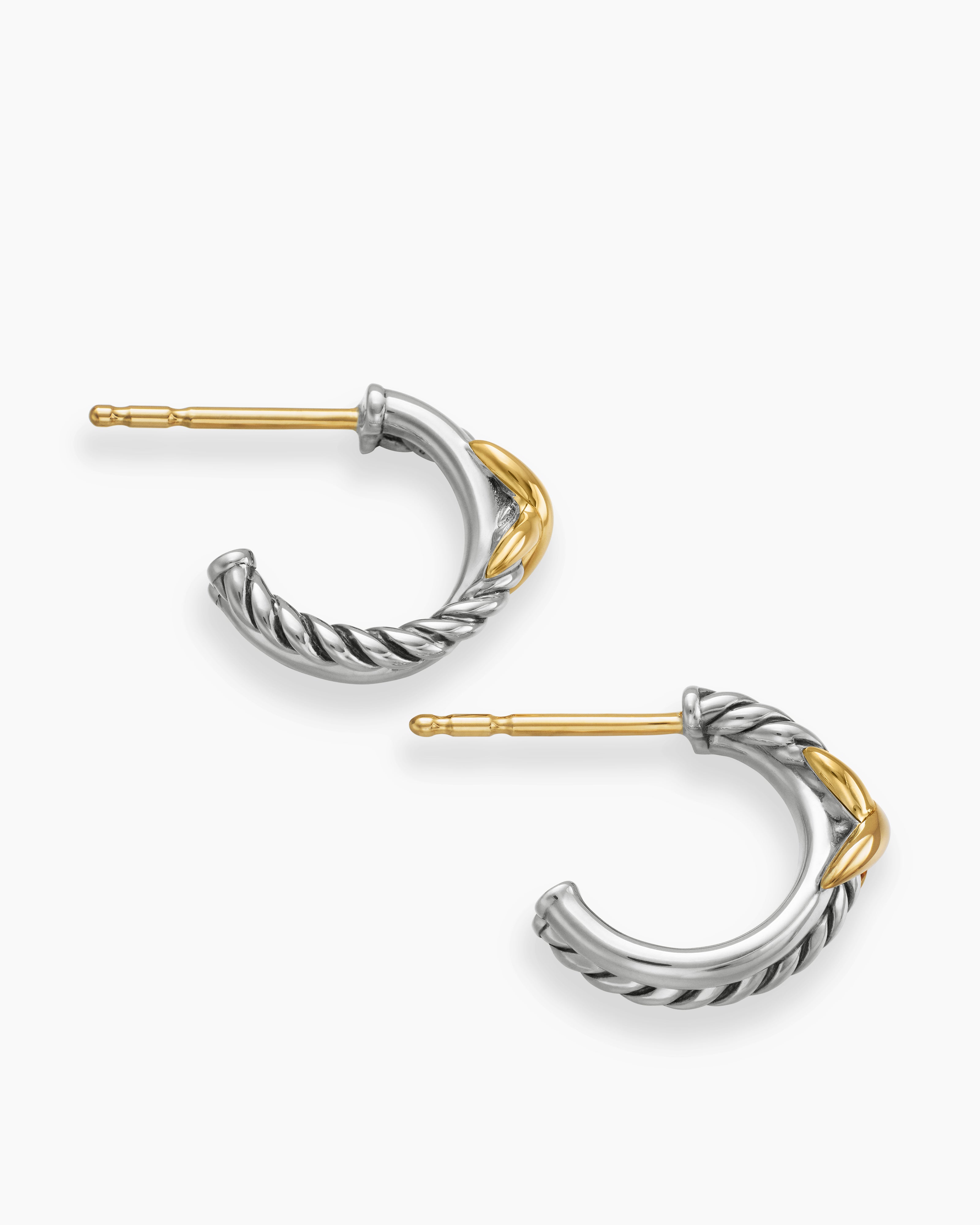 Petite X Hoop Earrings Sterling Silver with 18K Yellow Gold, 12.6mm