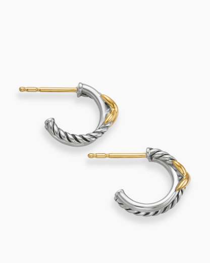 Petite X Hoop Earrings Sterling Silver with 18K Yellow Gold, 12.6mm