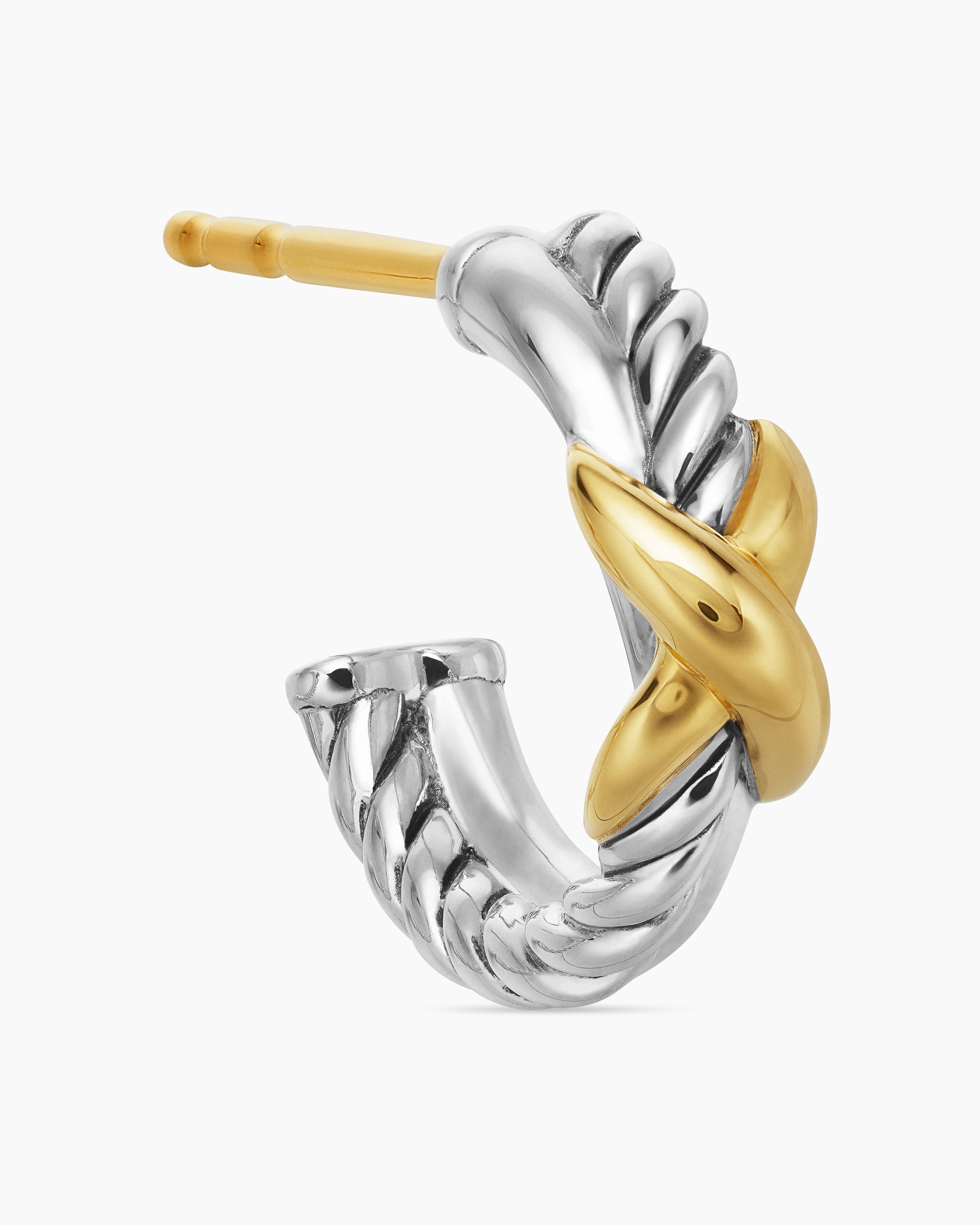 Petite X Hoop Earrings Sterling Silver with 18K Yellow Gold, 12.6mm