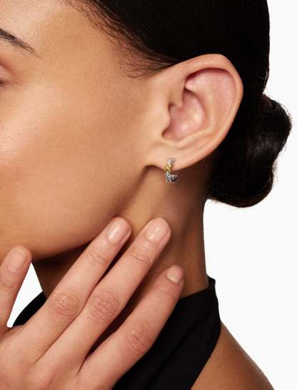 Petite X Hoop Earrings Sterling Silver with 18K Yellow Gold, 12.6mm