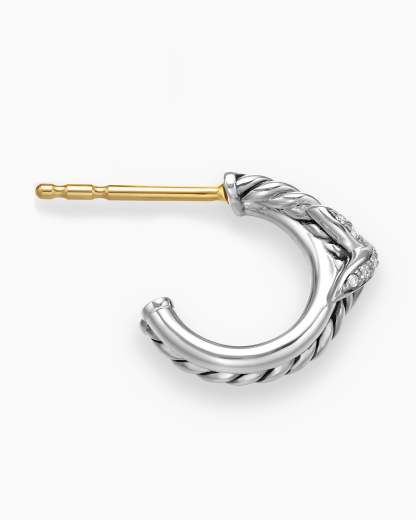 Petite X Hoop Earrings Sterling Silver with Pavé Diamonds, 12.6mm