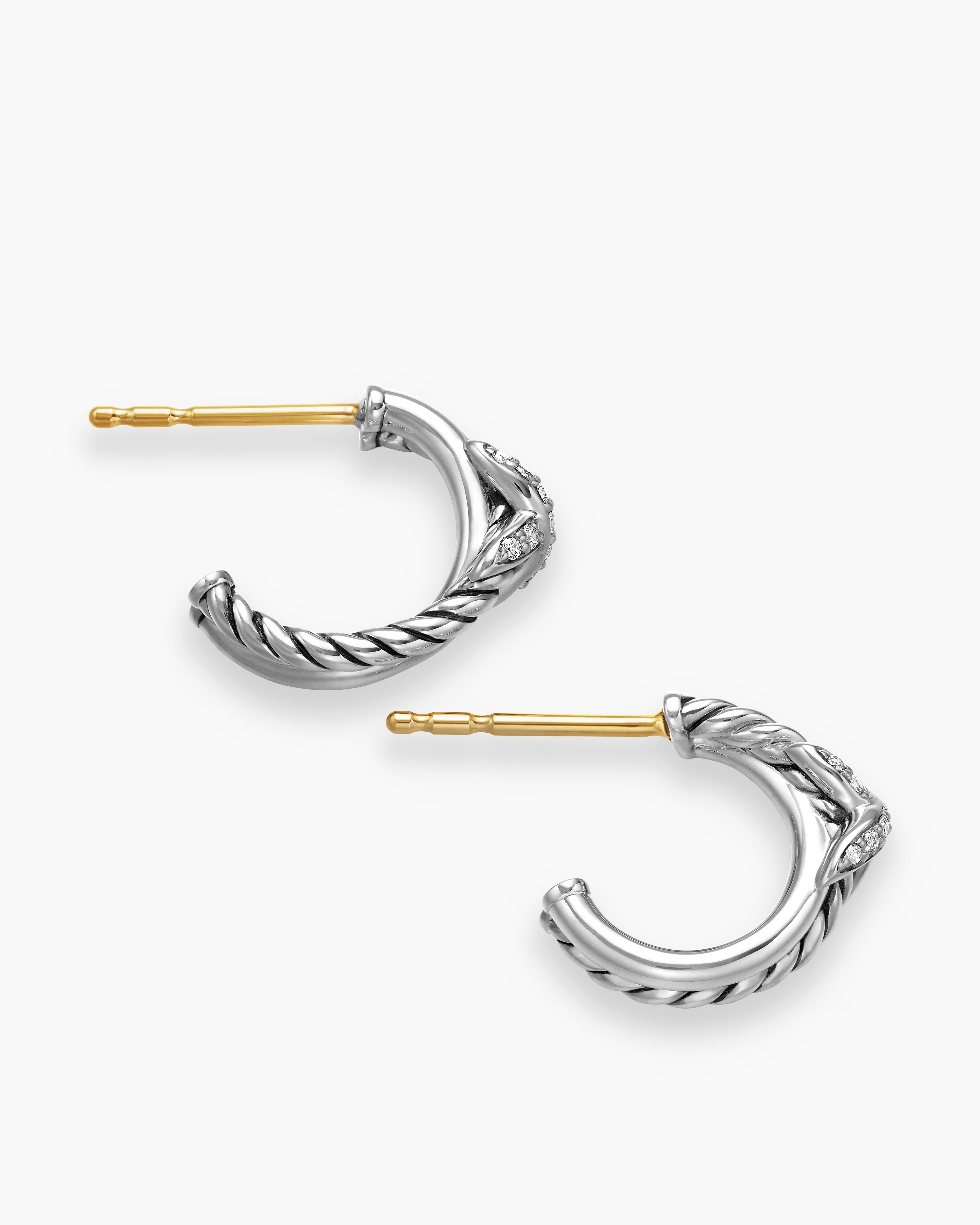 Petite X Hoop Earrings Sterling Silver with Pavé Diamonds, 12.6mm