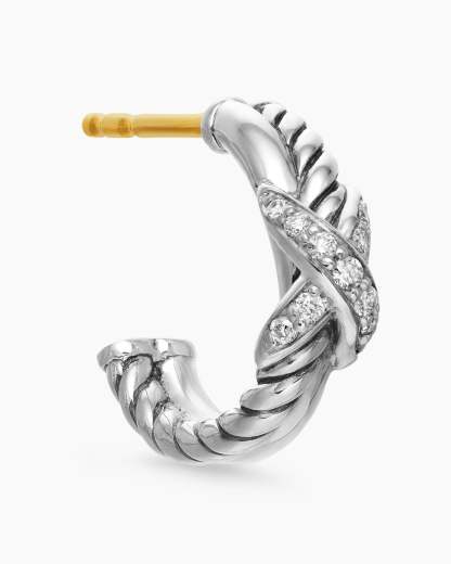 Petite X Hoop Earrings Sterling Silver with Pavé Diamonds, 12.6mm