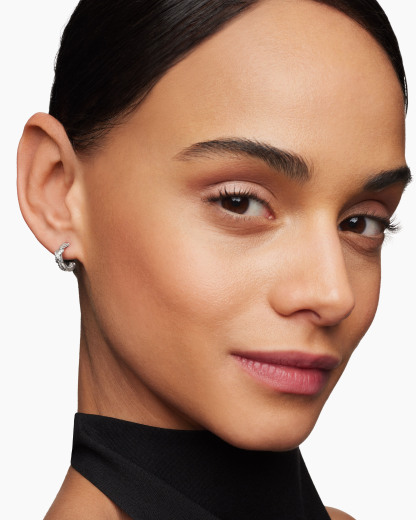 Petite X Hoop Earrings Sterling Silver with Pavé Diamonds, 12.6mm