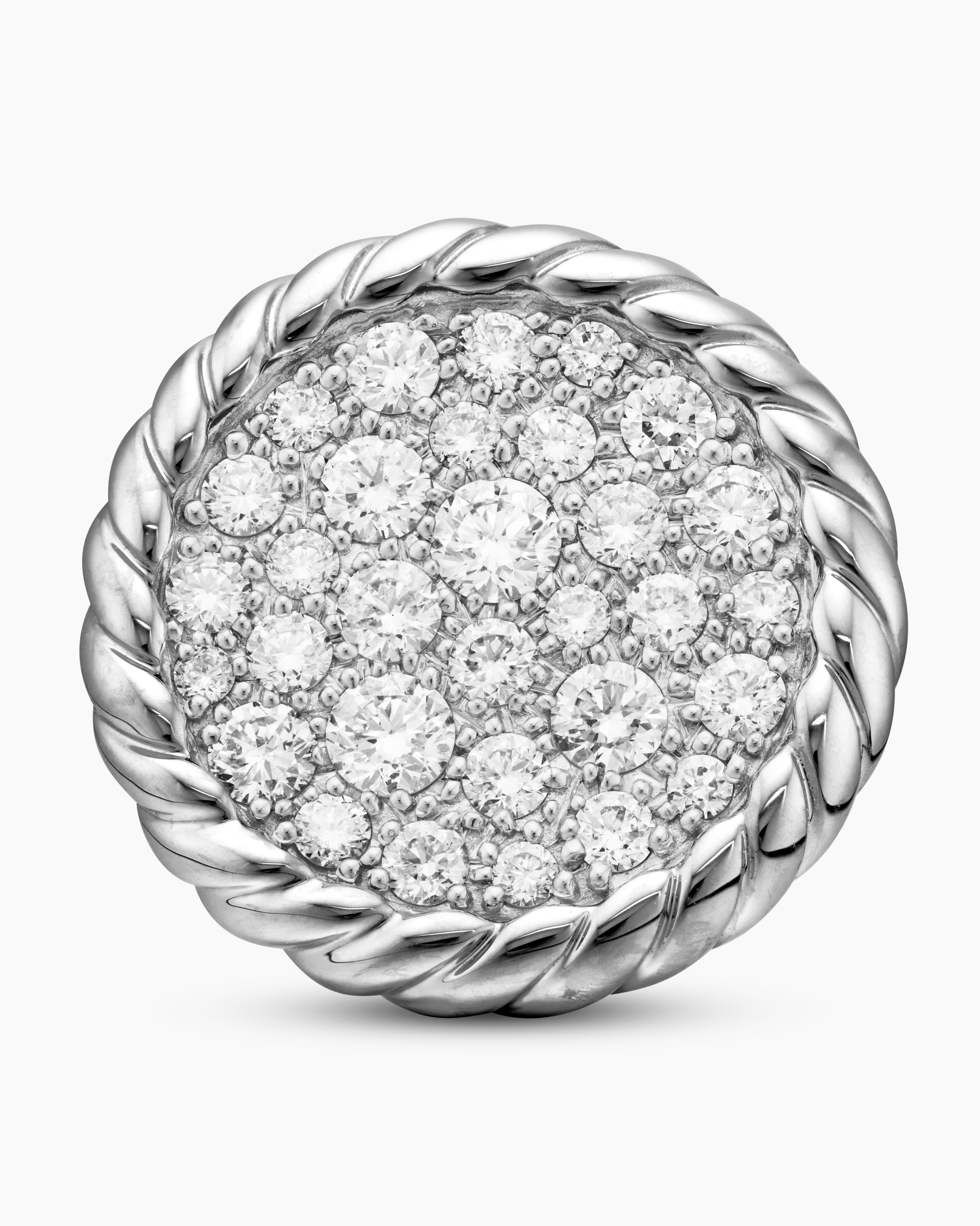 DY Elements® Button Stud Earrings Sterling Silver with Diamonds,8.6mm