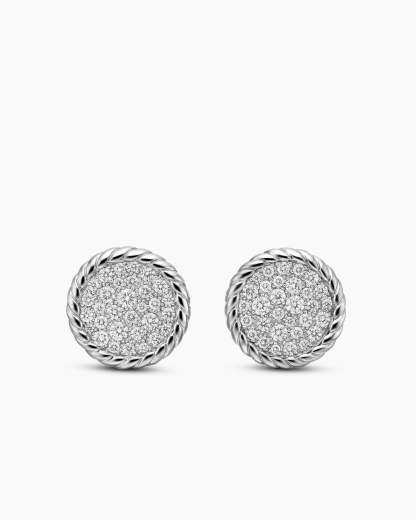 DY Elements® Button Stud Earrings Sterling Silver with Diamonds,8.6mm