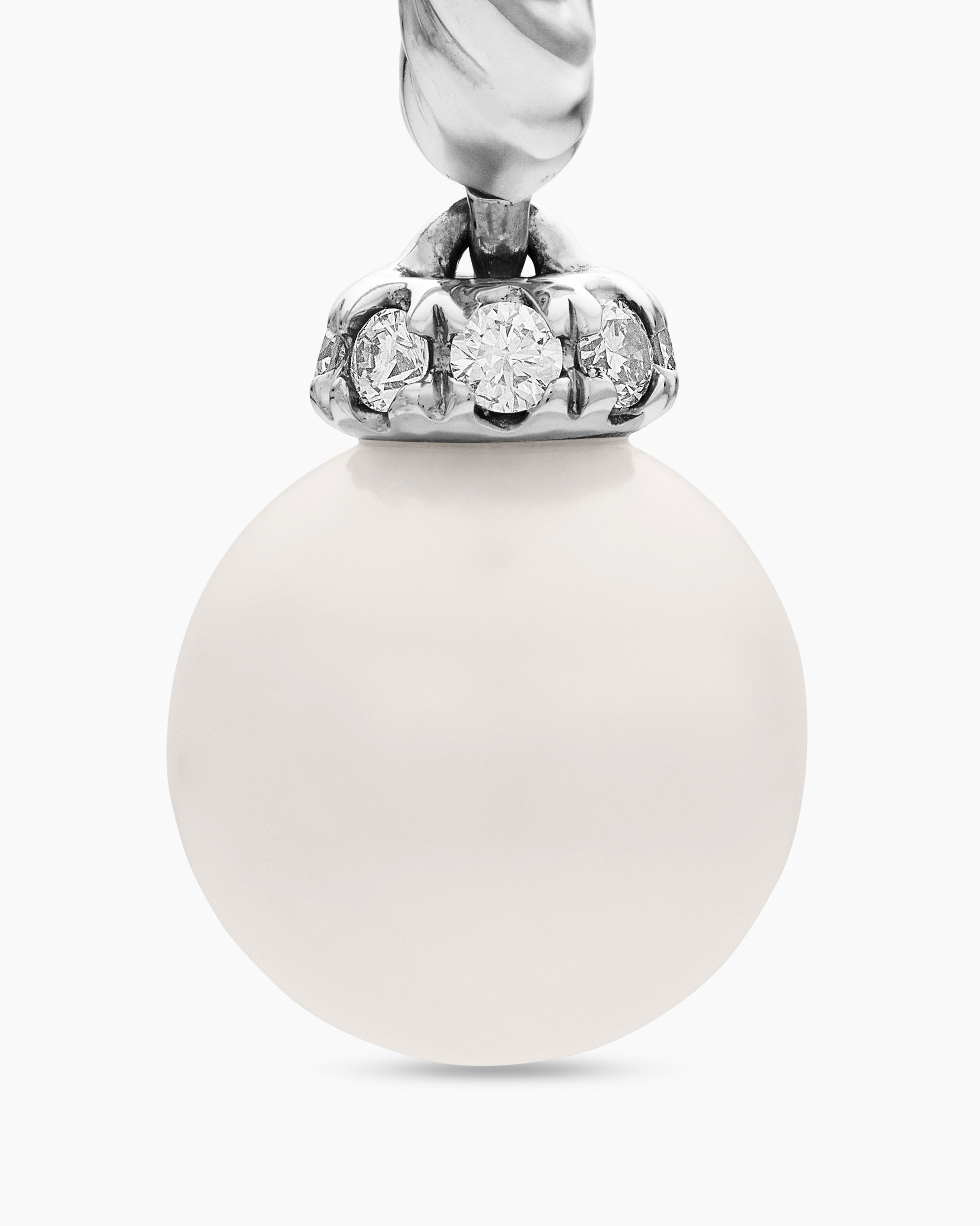 Pearl and Pavé Solari Drop Earrings Sterling Silver with Pearls and Diamonds, 18.4mm