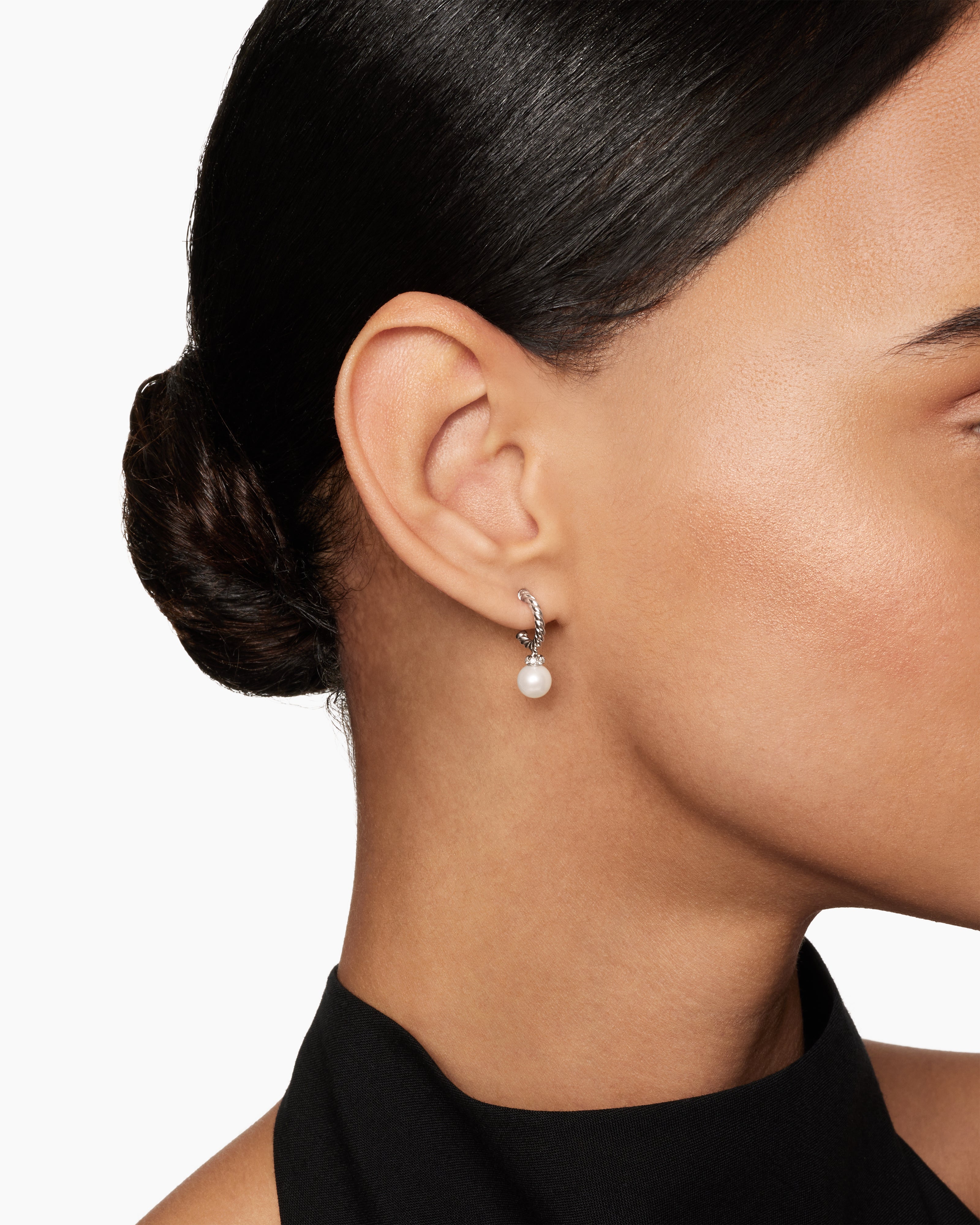 Pearl and Pavé Solari Drop Earrings Sterling Silver with Pearls and Diamonds, 18.4mm