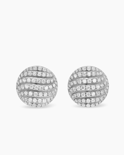 Sculpted Cable Stud Earrings Sterling Silver with Diamonds,14mm