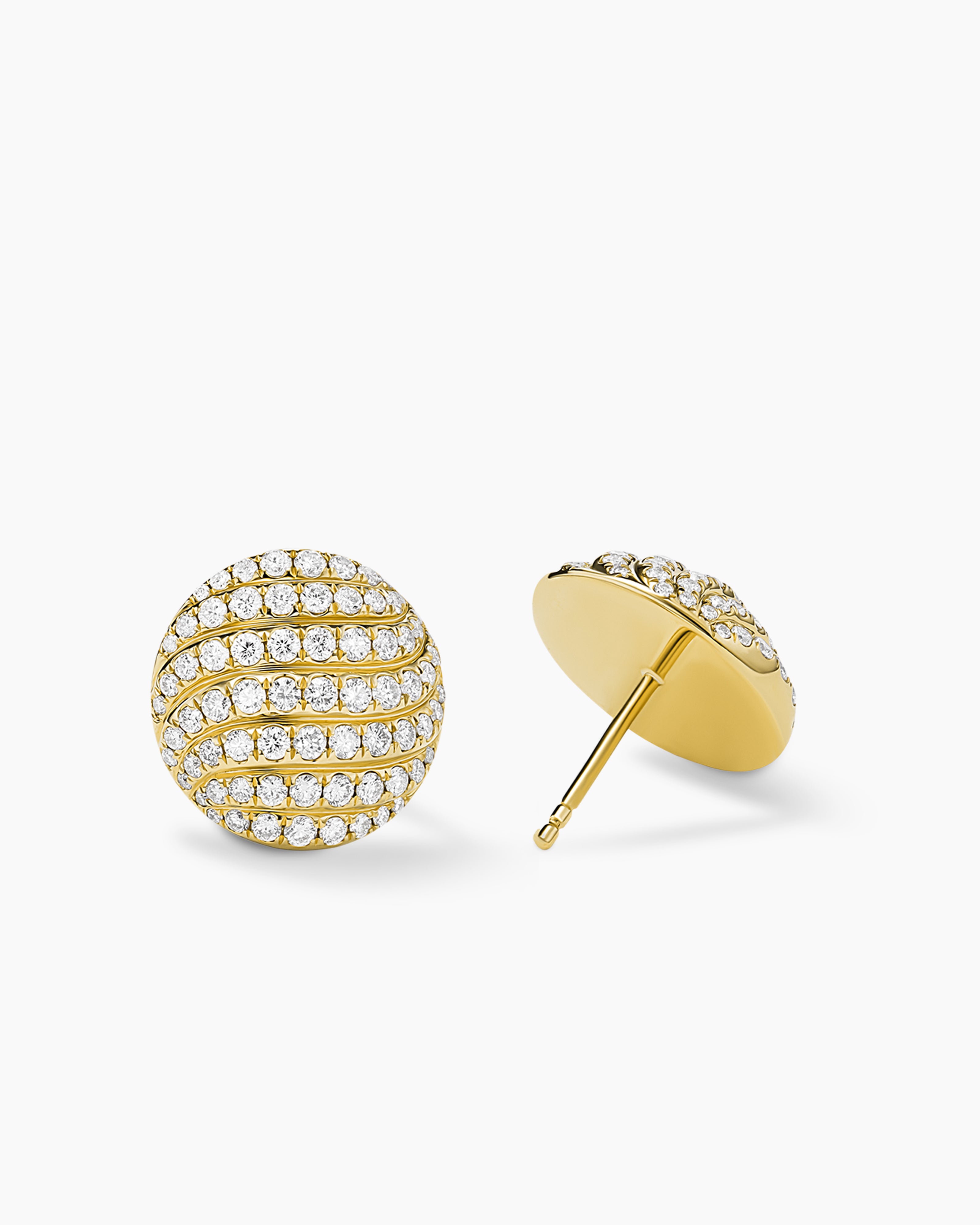 Sculpted Cable Stud Earrings 18K Yellow Gold with Diamonds, 14mm