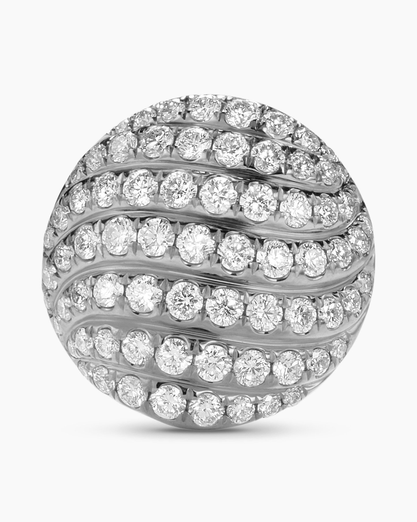 Sculpted Cable Stud Earrings Sterling Silver with Diamonds,14mm