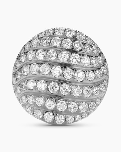 Sculpted Cable Stud Earrings Sterling Silver with Diamonds,14mm