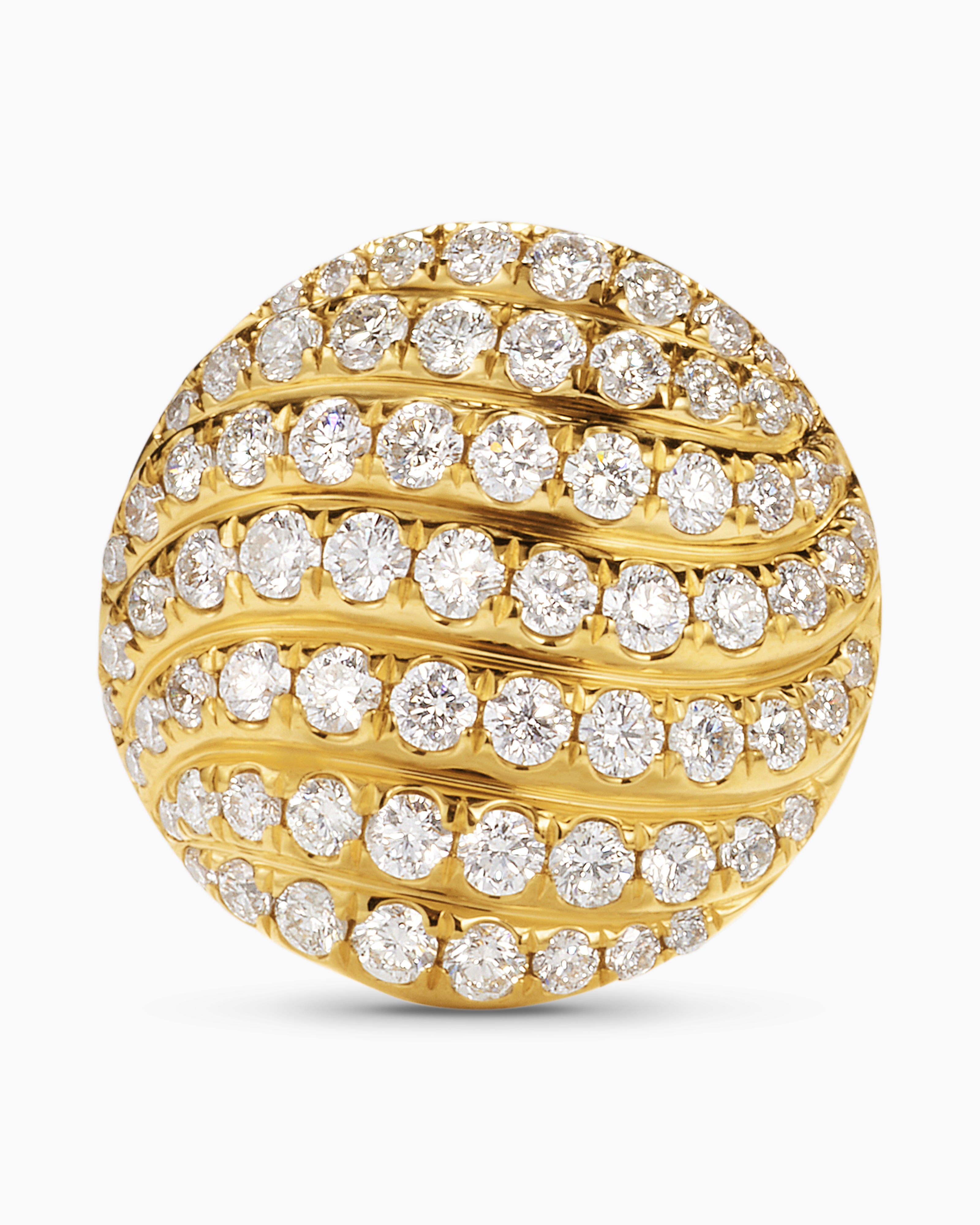 Sculpted Cable Stud Earrings 18K Yellow Gold with Diamonds, 14mm