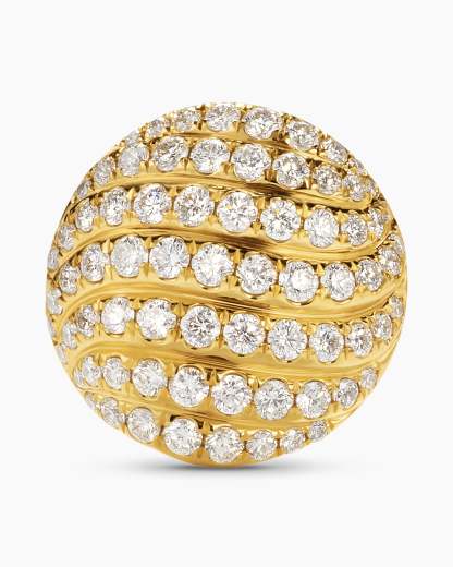 Sculpted Cable Stud Earrings 18K Yellow Gold with Diamonds, 14mm