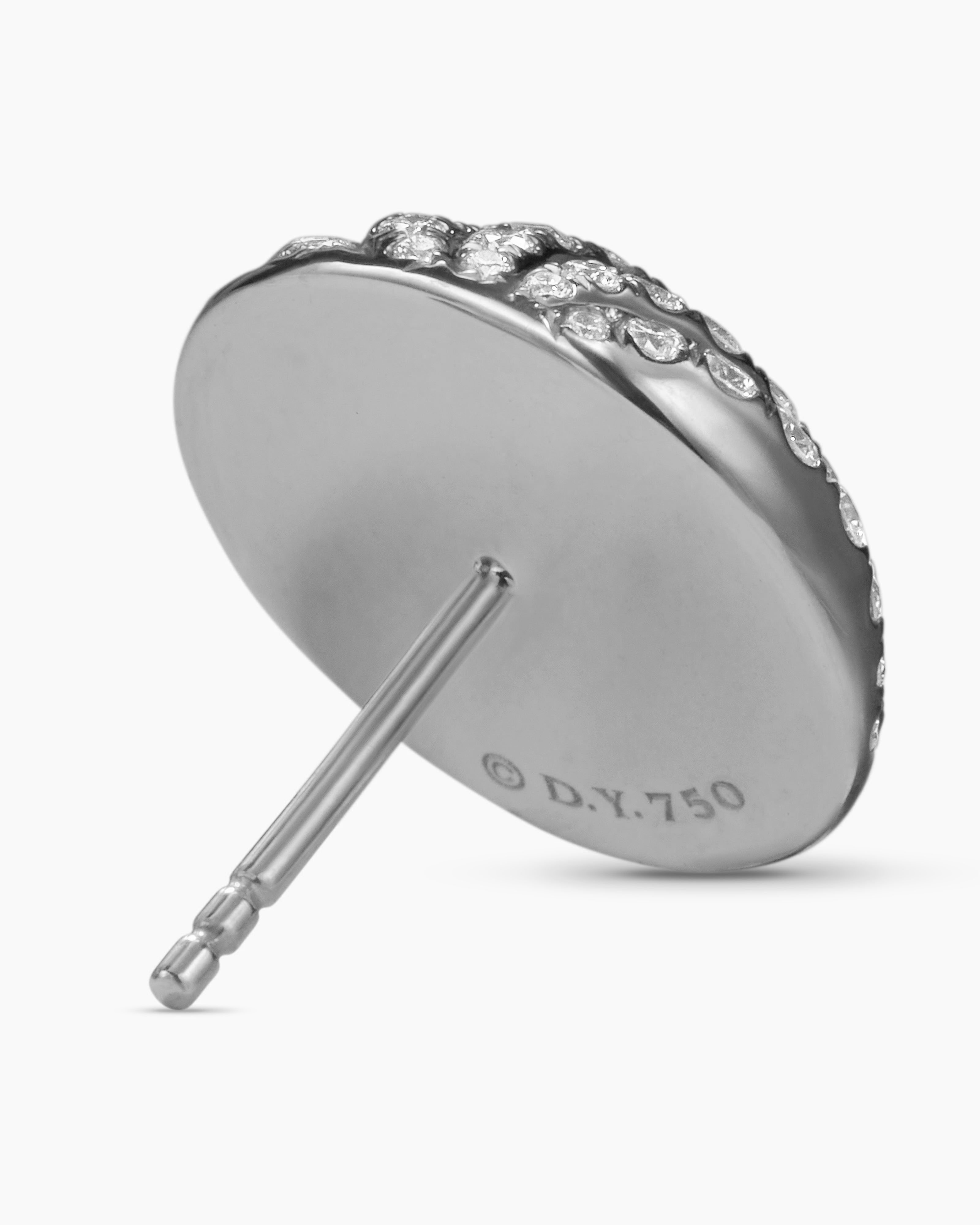 Sculpted Cable Stud Earrings Sterling Silver with Diamonds,14mm