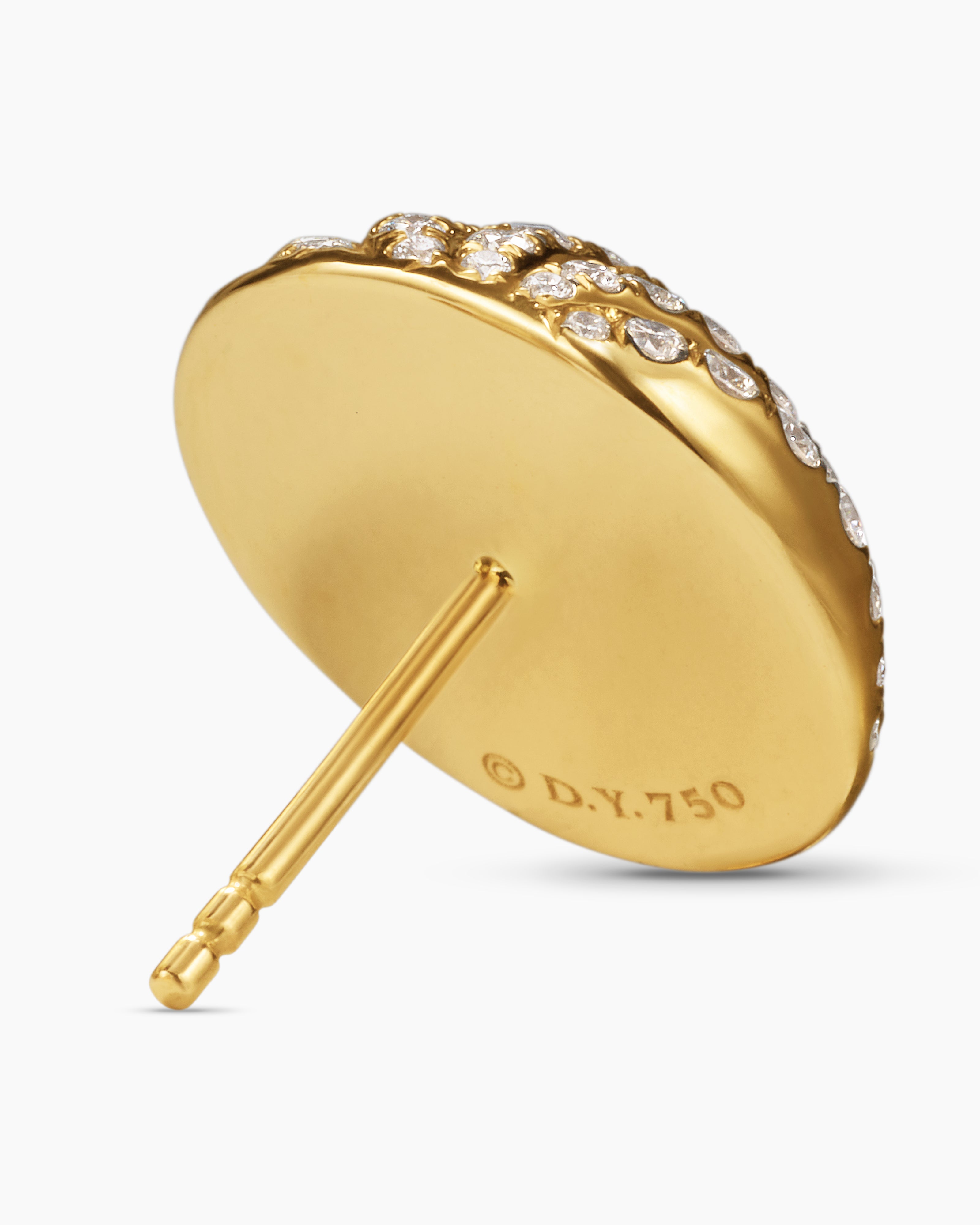 Sculpted Cable Stud Earrings 18K Yellow Gold with Diamonds, 14mm