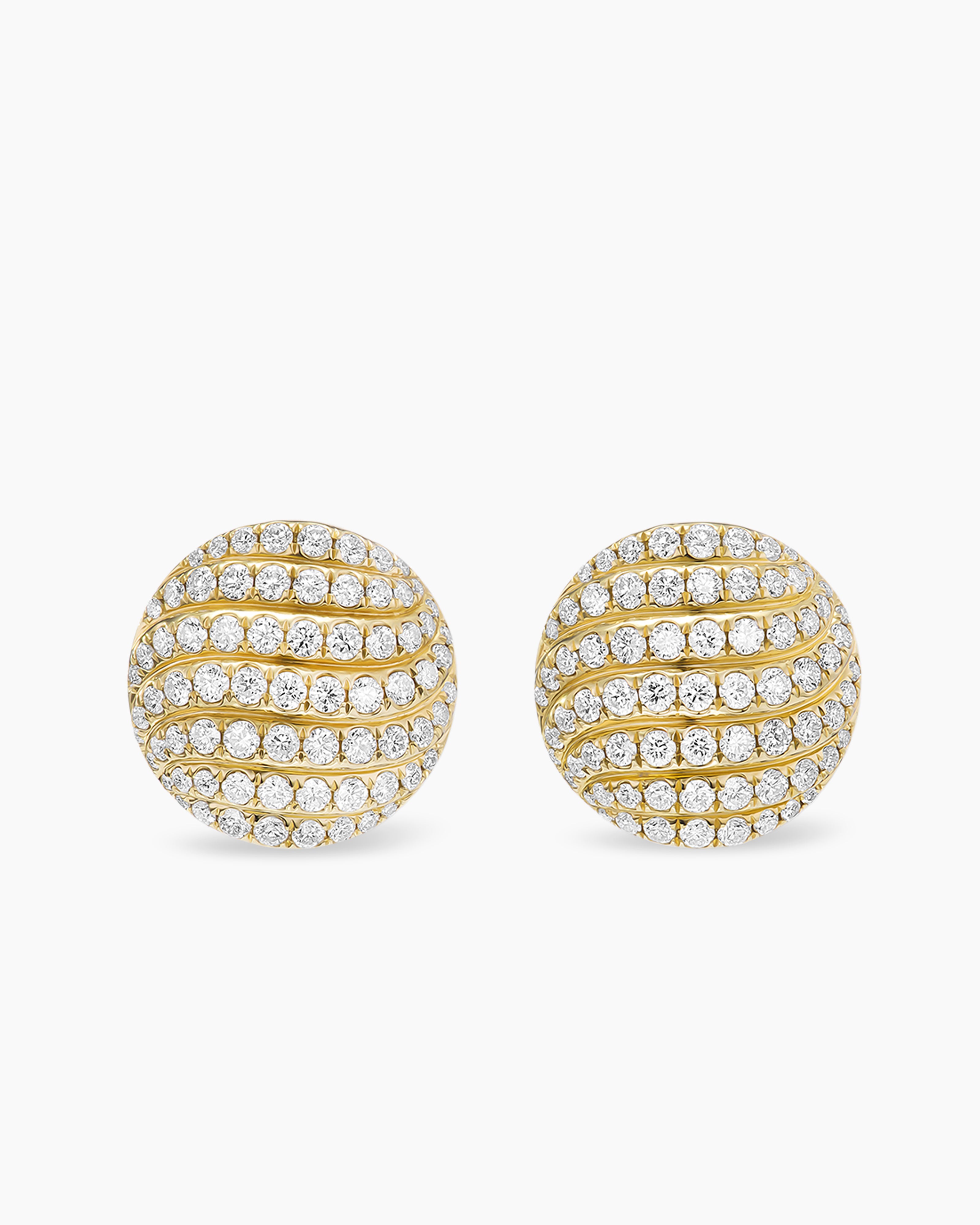 Sculpted Cable Stud Earrings 18K Yellow Gold with Diamonds, 14mm