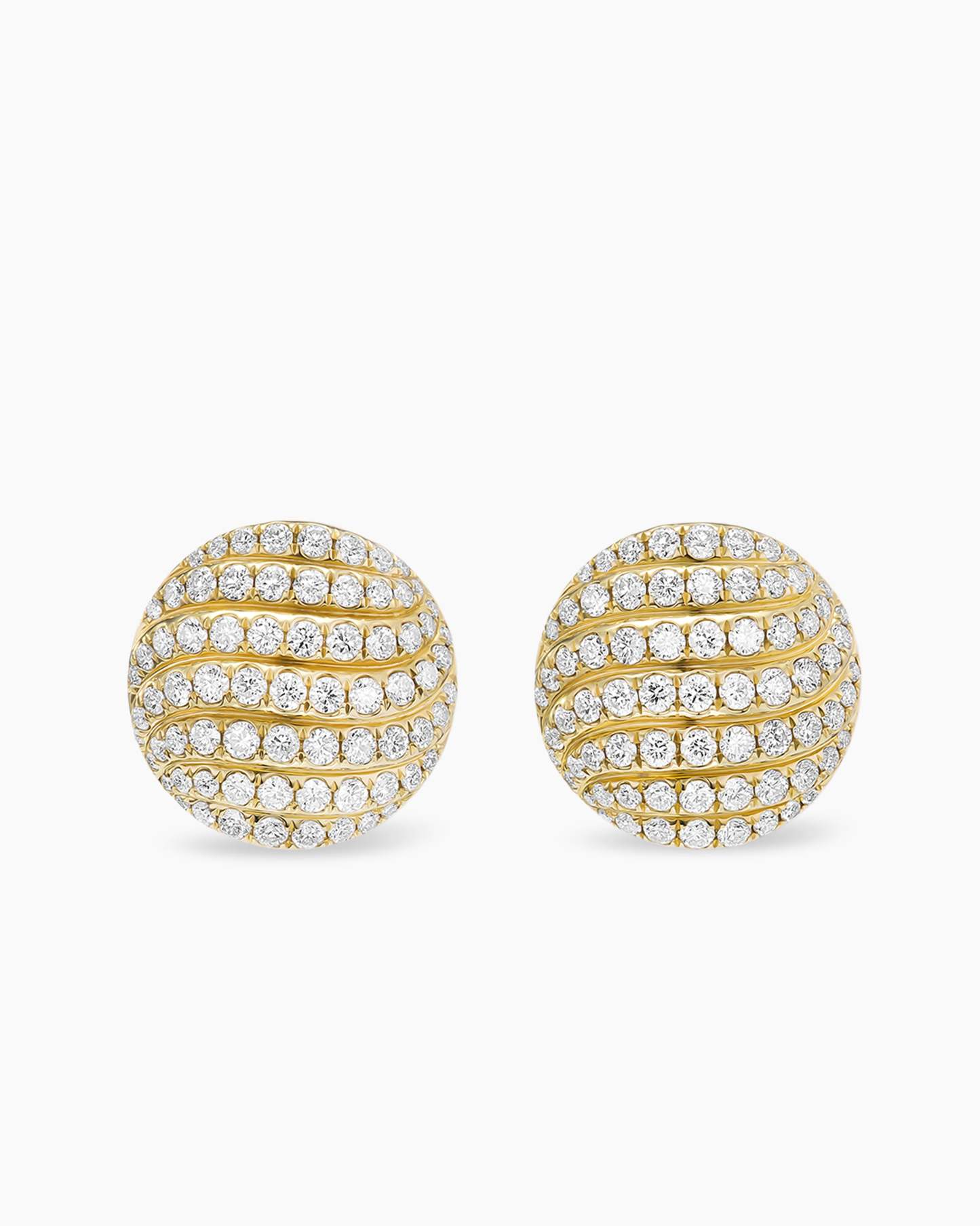 Sculpted Cable Stud Earrings 18K Yellow Gold with Diamonds, 14mm